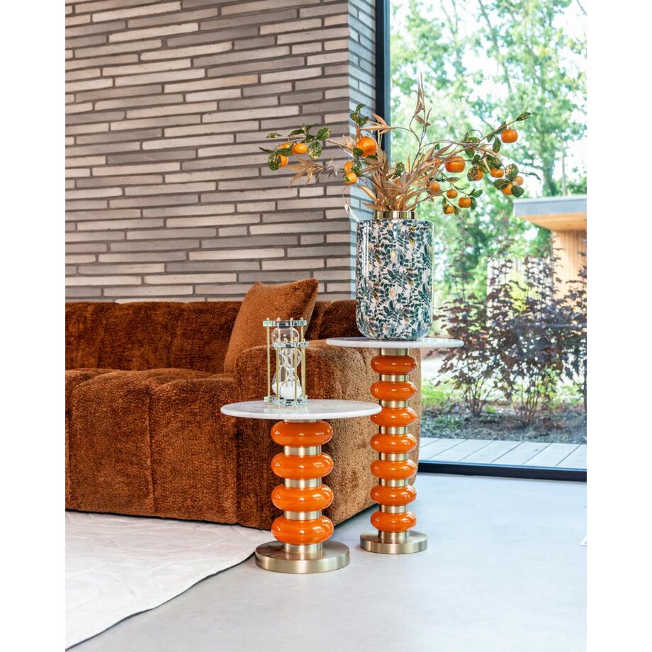 Boční stolek BARBARA oranžový s bílým mramorem