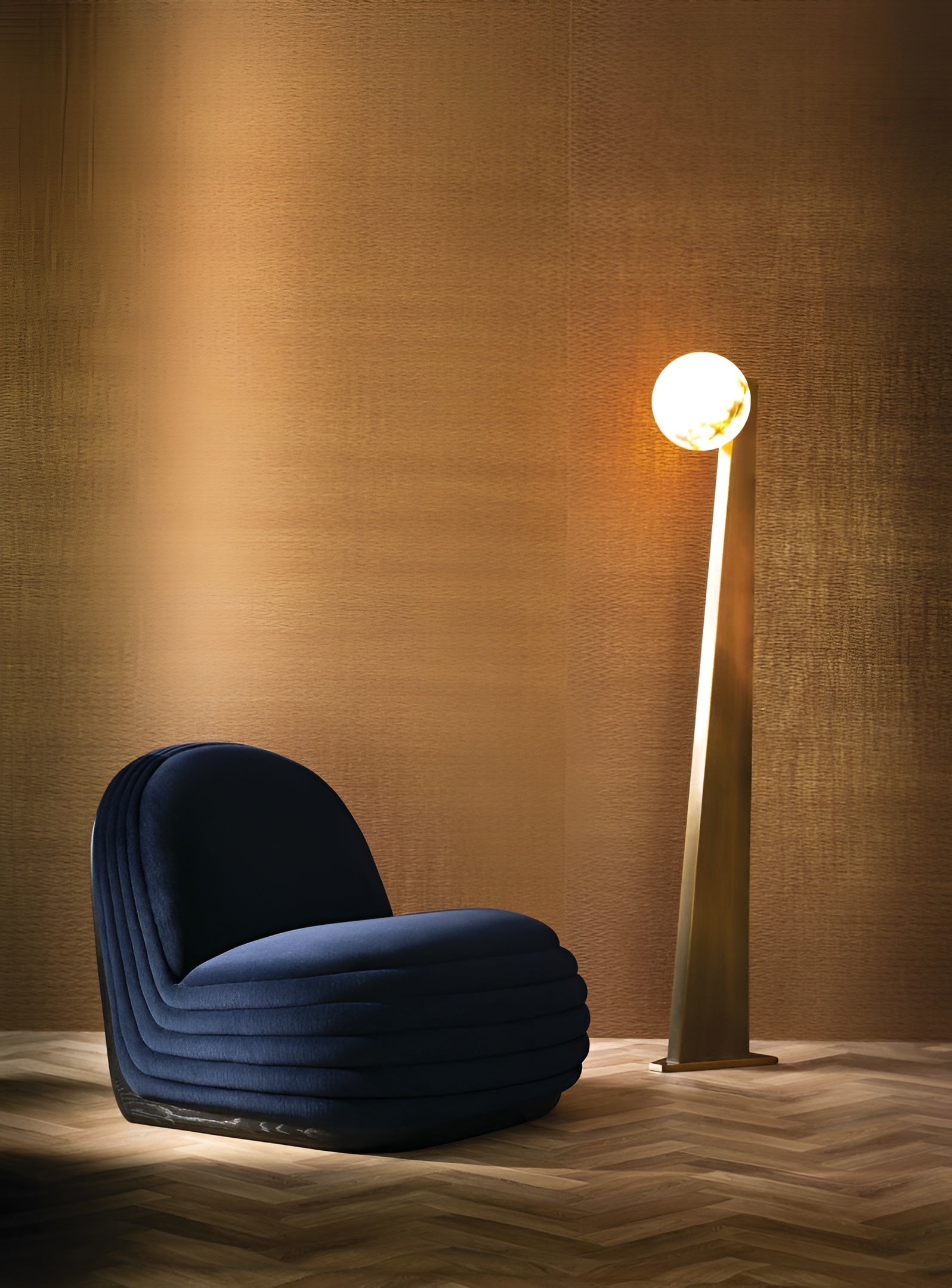 Textured textile wallpaper with a metallic geometric pattern THÉIA light brown