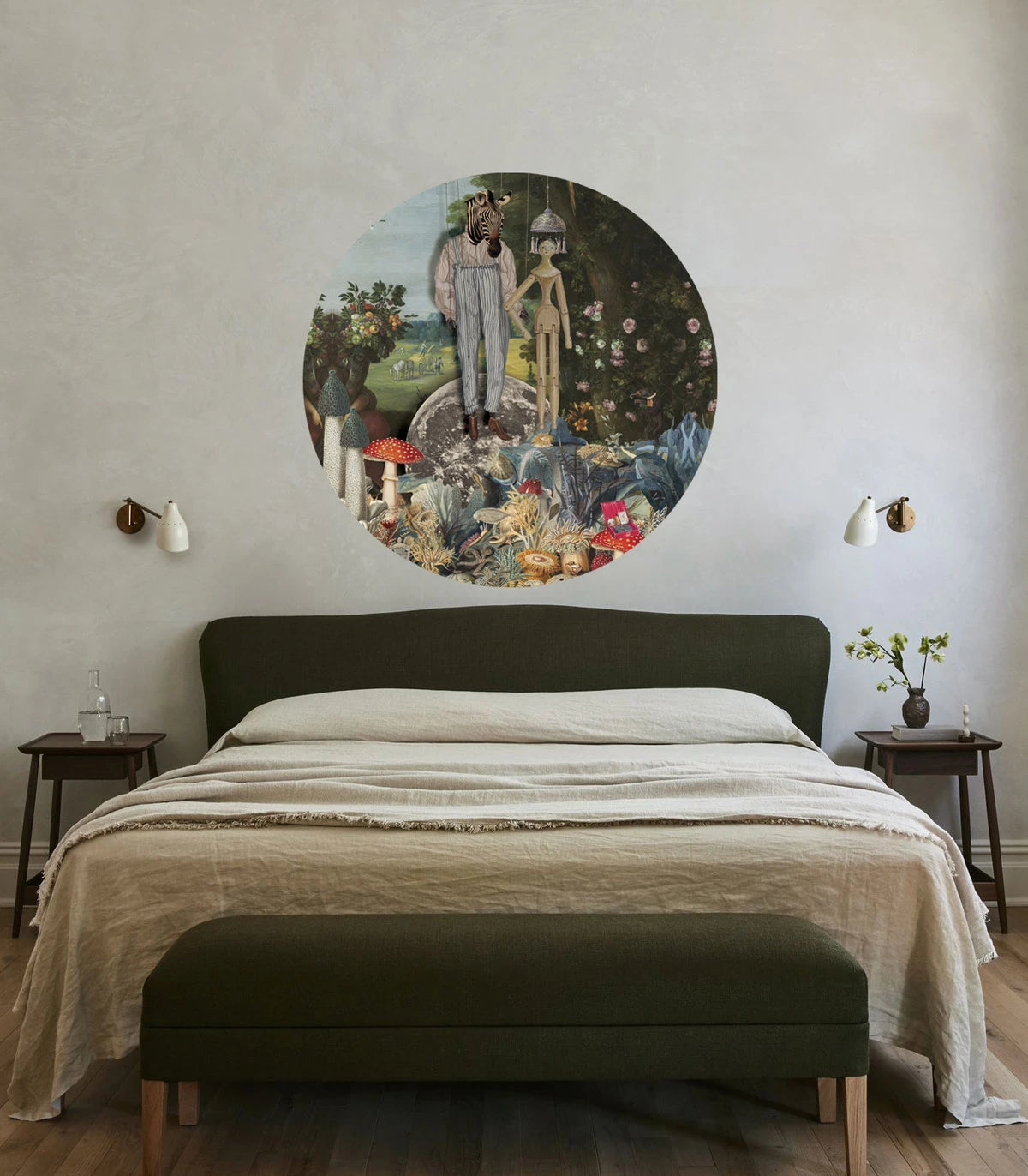 Circle-shaped Mural DOTS - PUPPETS dark green with blue