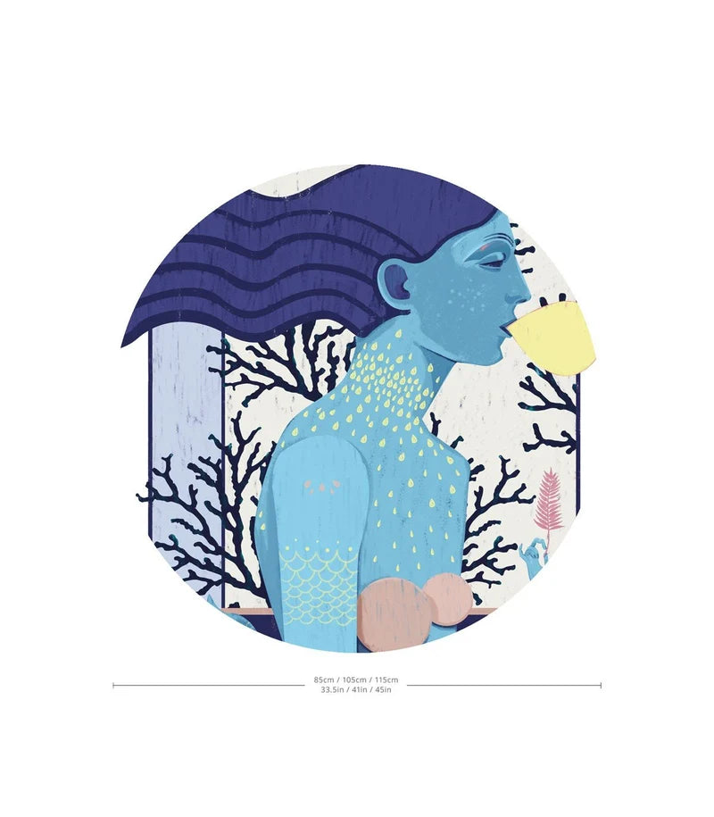 Nástěnná malba ve tvaru kruhu DOTS - SIREN COOL GIRL modrá