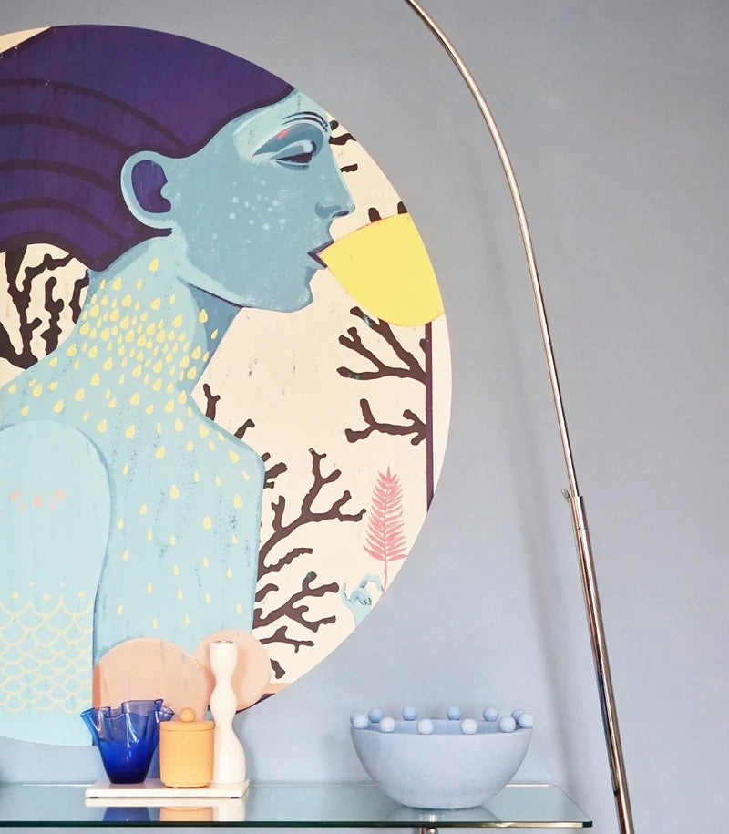Nástěnná malba ve tvaru kruhu DOTS - SIREN COOL GIRL modrá