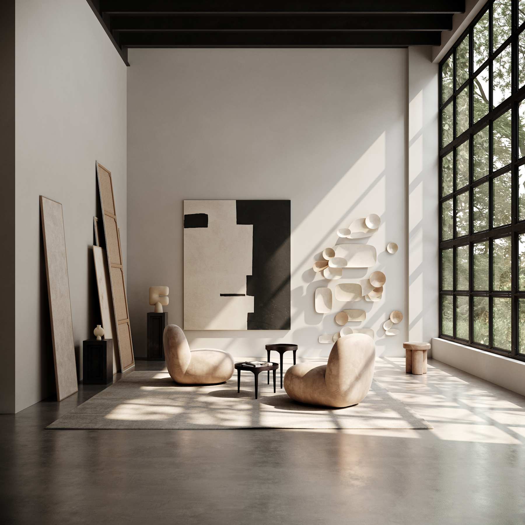 BIG FOOT stool beige nubuck leather