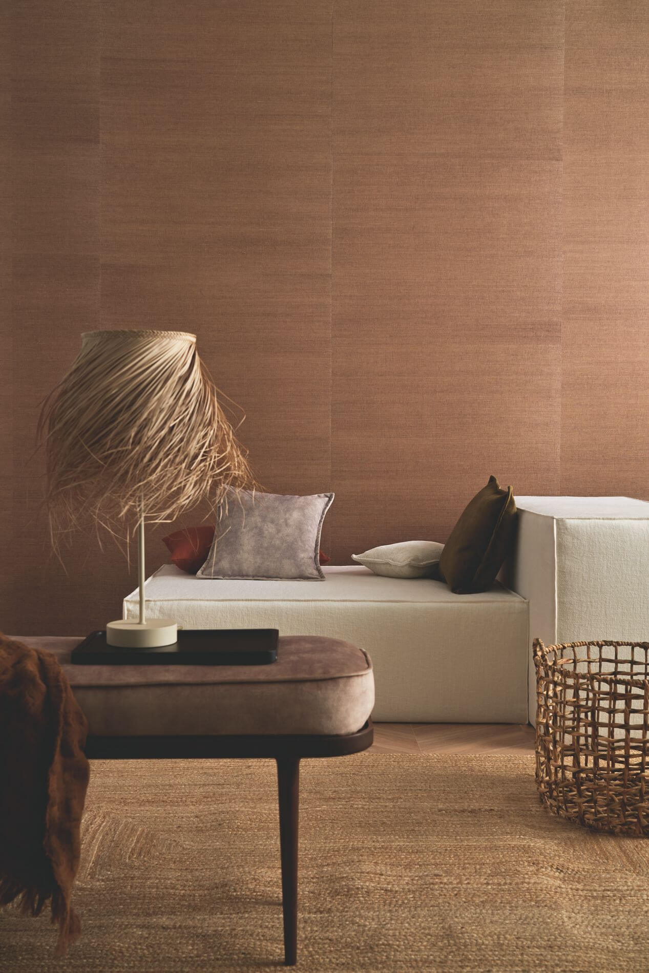 Natural structural wallpaper made from plant fibers DESERTI - PAILLE brown