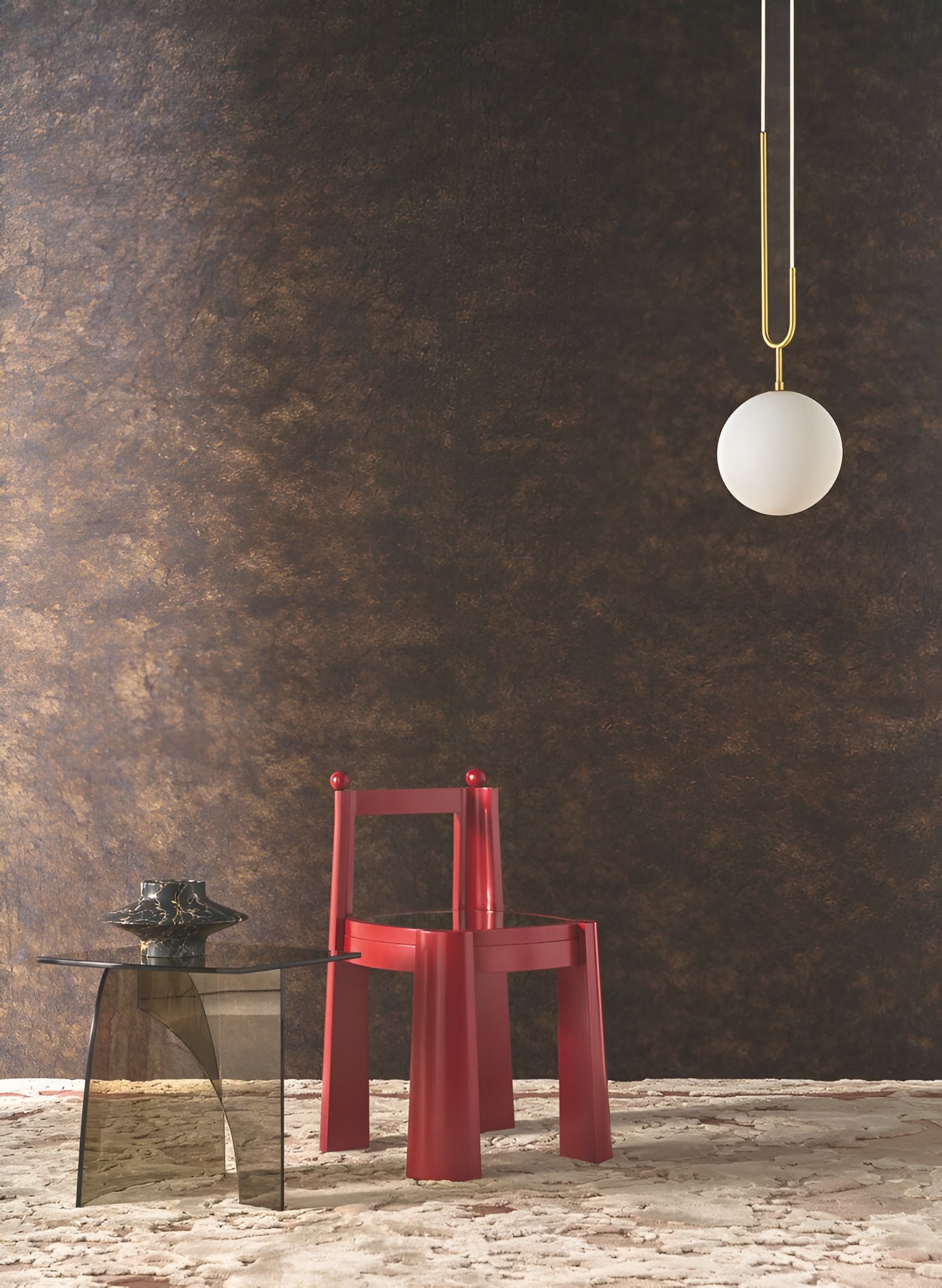 Metallic Textured Fabric Wallpaper with Pleats OXEA - SIENNE BRULÉ CUIVRÉ Rusty