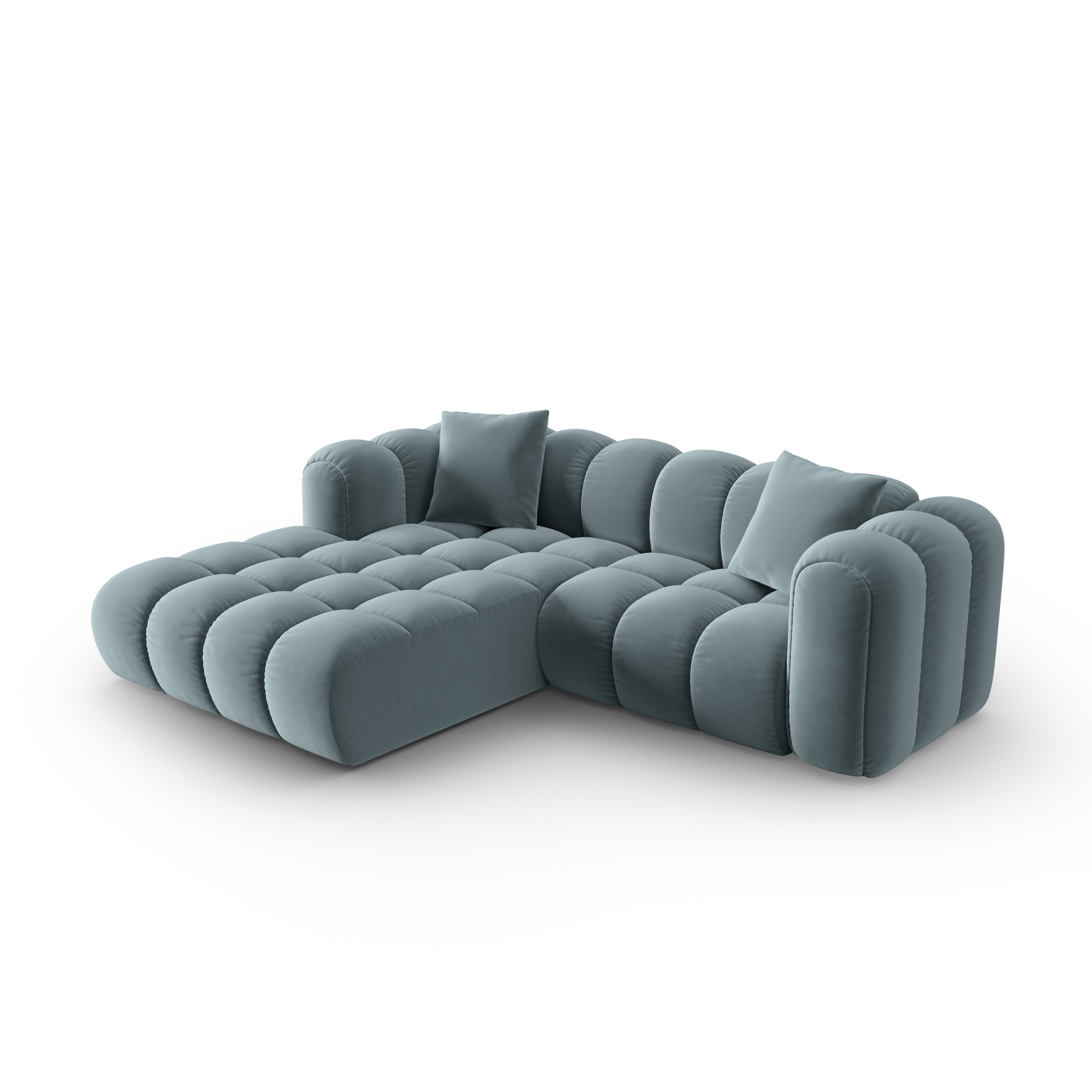 Velvet corner sofa for 3 people, left-sided, ASTRO light blue