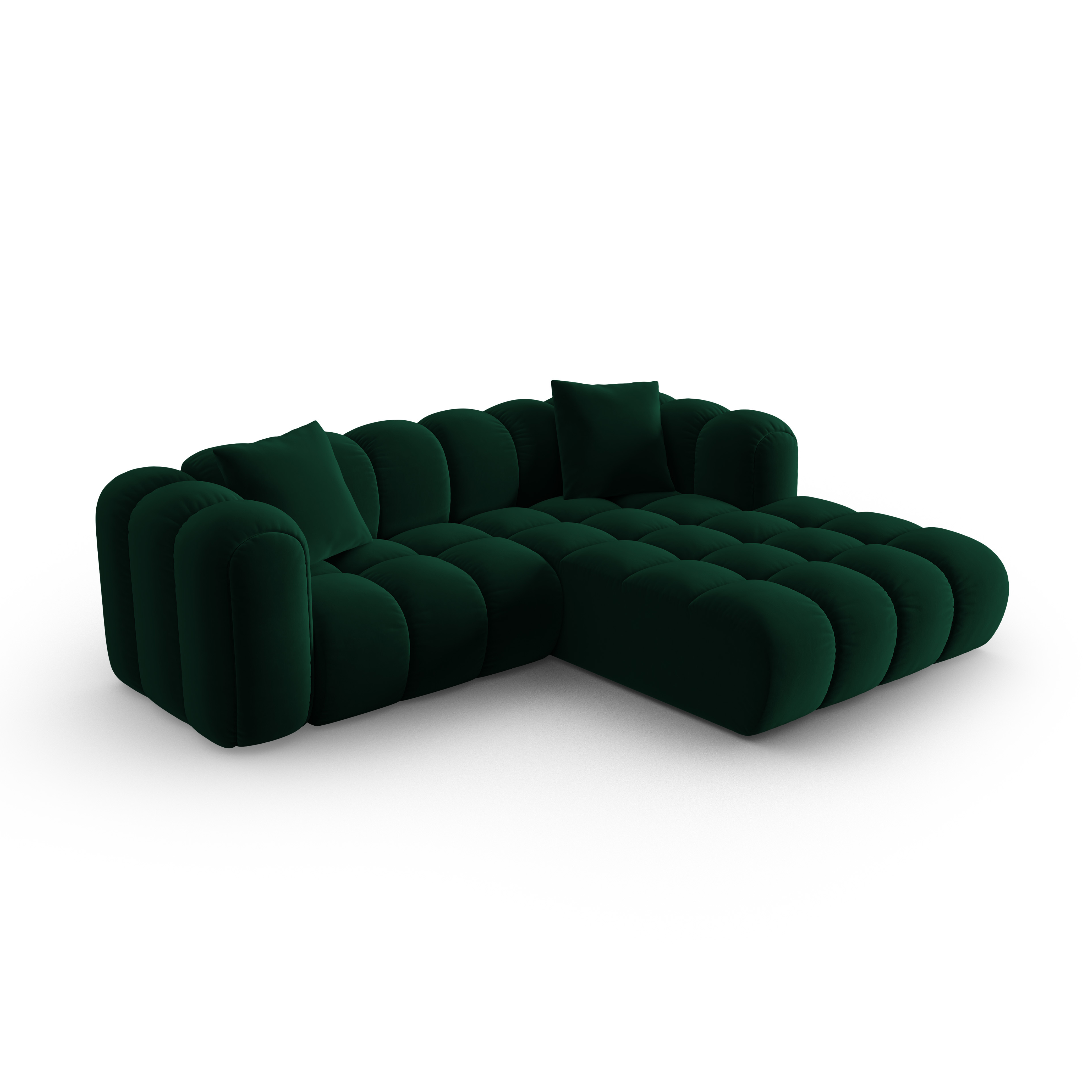 Velvet corner sofa for three people, right-facing, ASTRO, bottle green