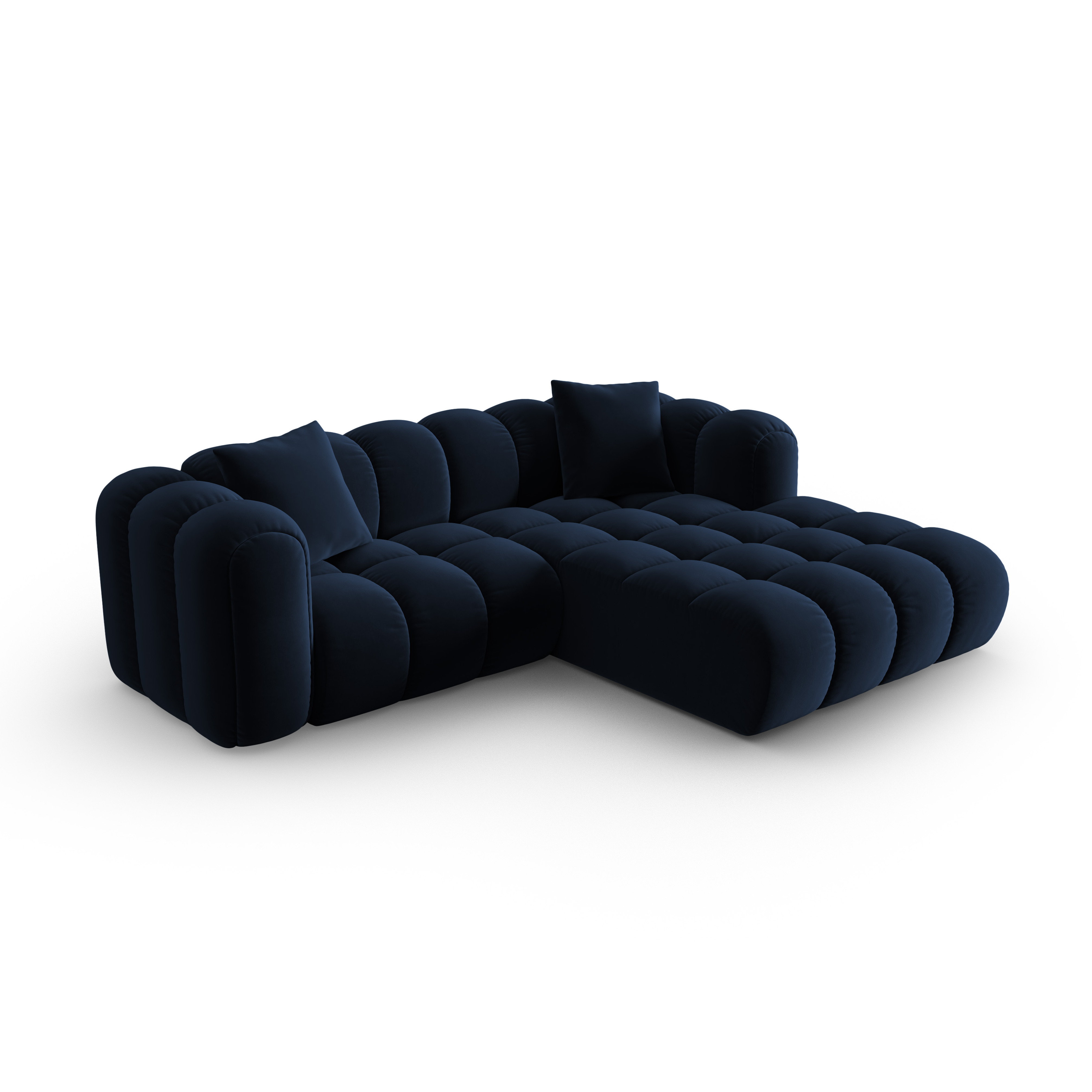 Velvet corner sofa for three people, right-facing, ASTRO, royal blue