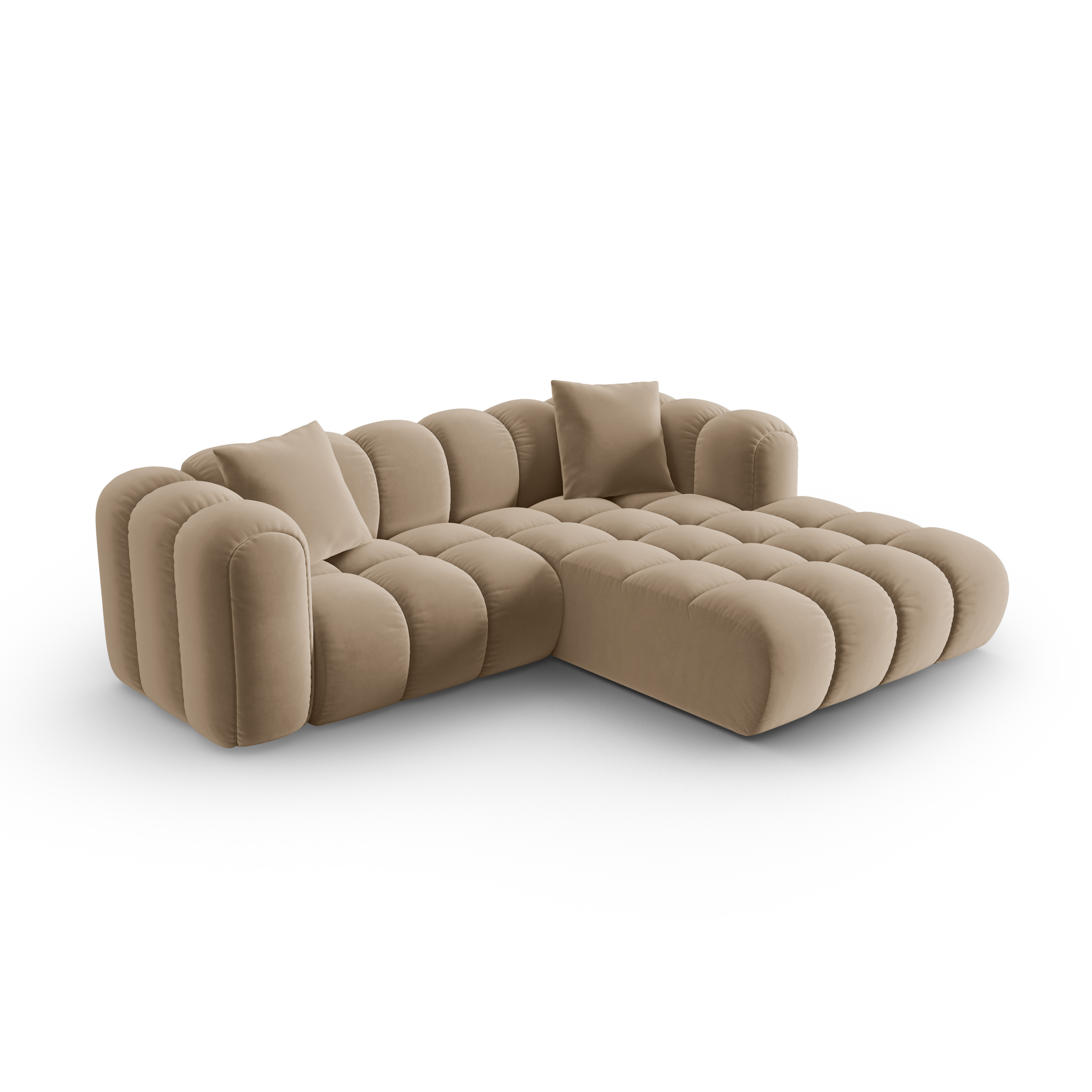 Sametový rohový gauč pro 3 osoby pravostranný ASTRO pískový