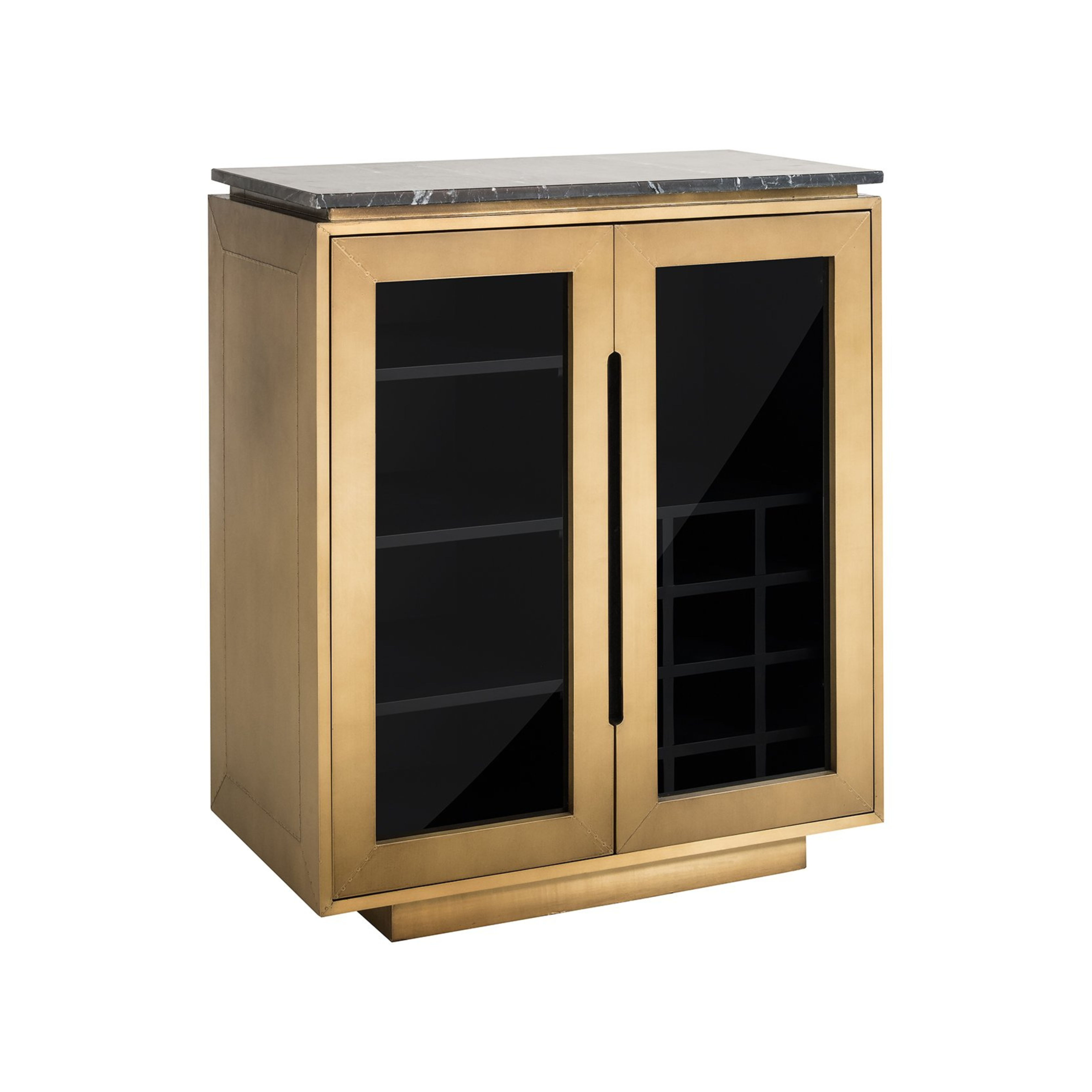 Komoda przeszklona FINSBURY antyczny złoty z czarnym marmurem