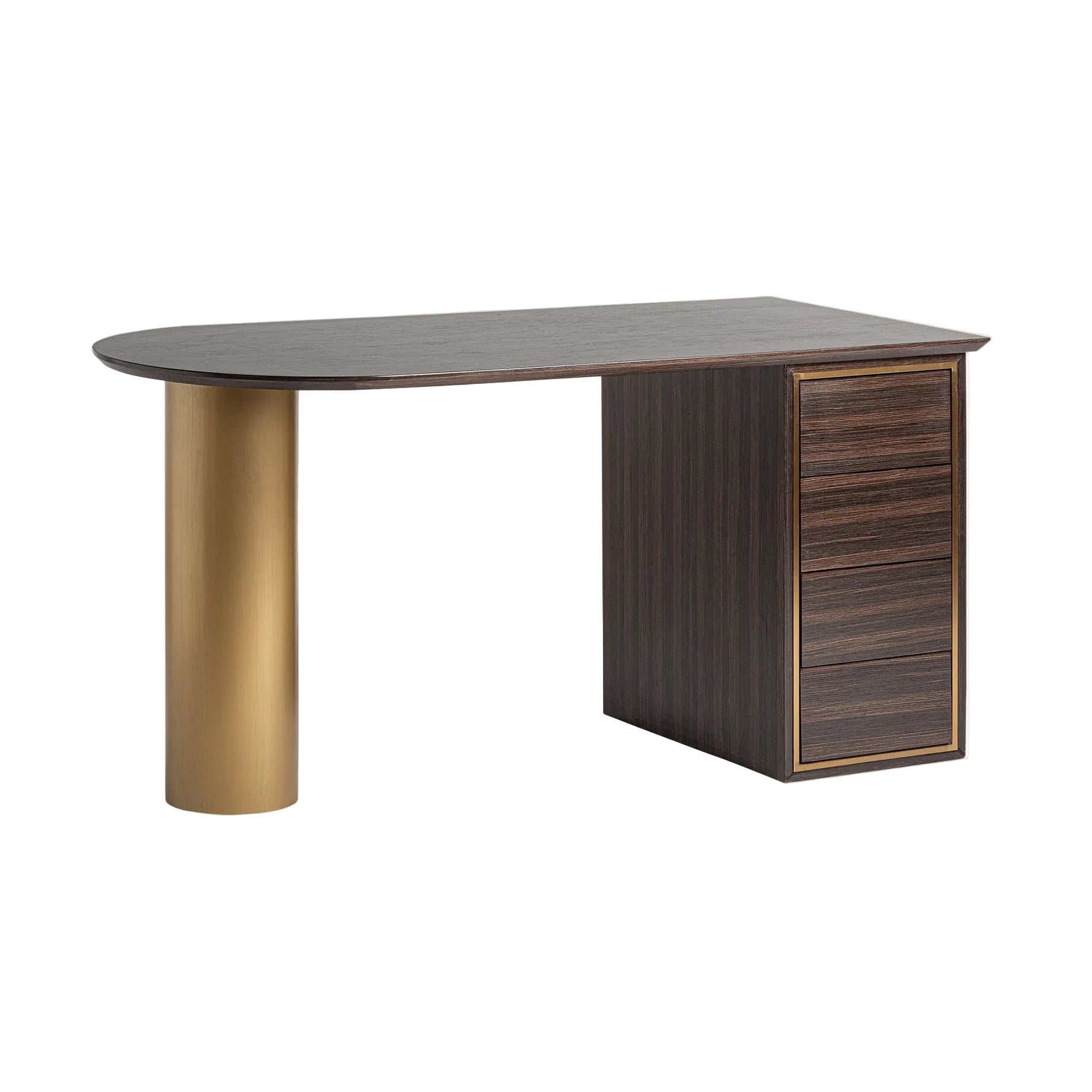 CHEB desk in pine wood with a gold base