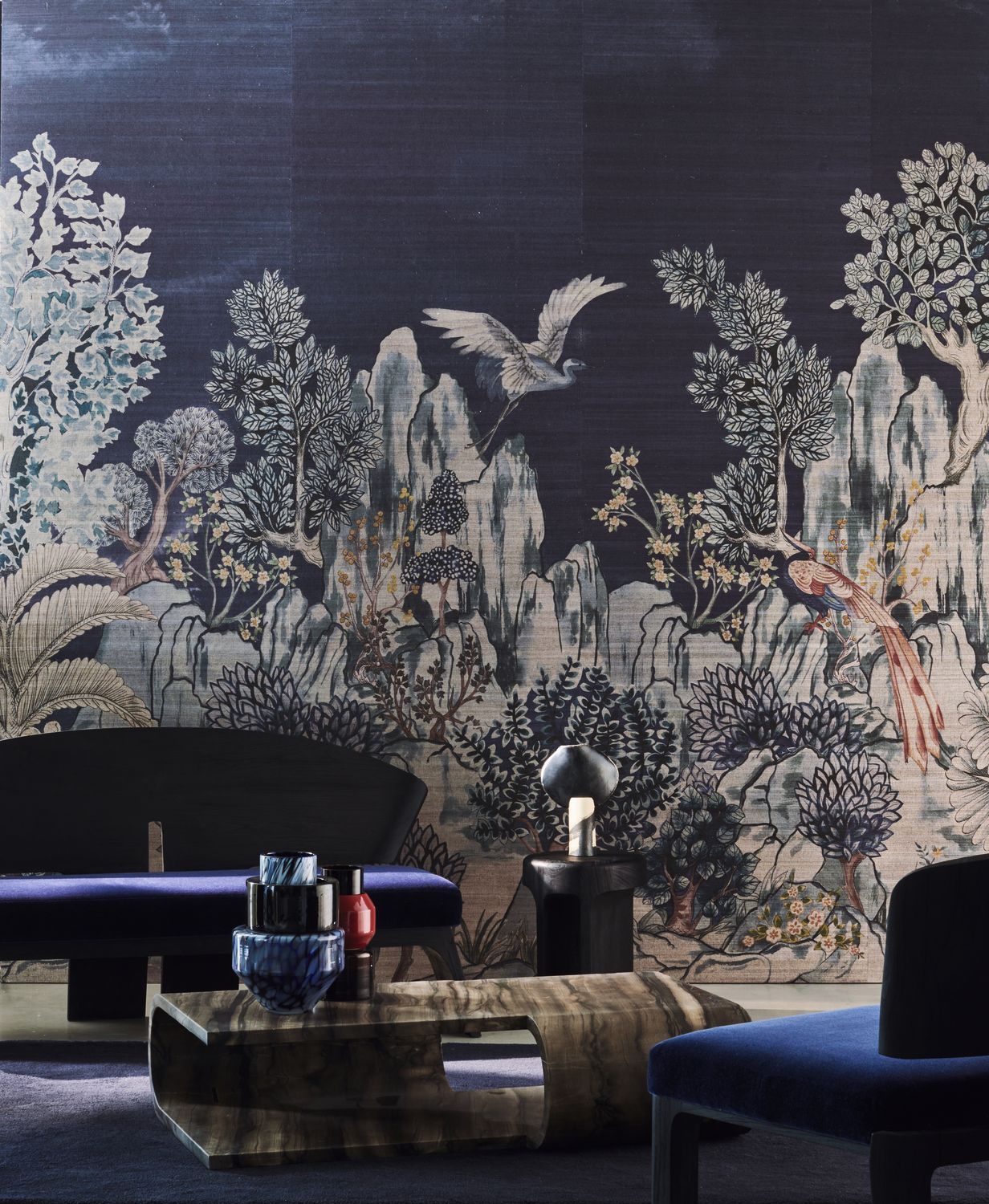 Mural z sizalu s rostlinnou krajinou HANG MUA granátový