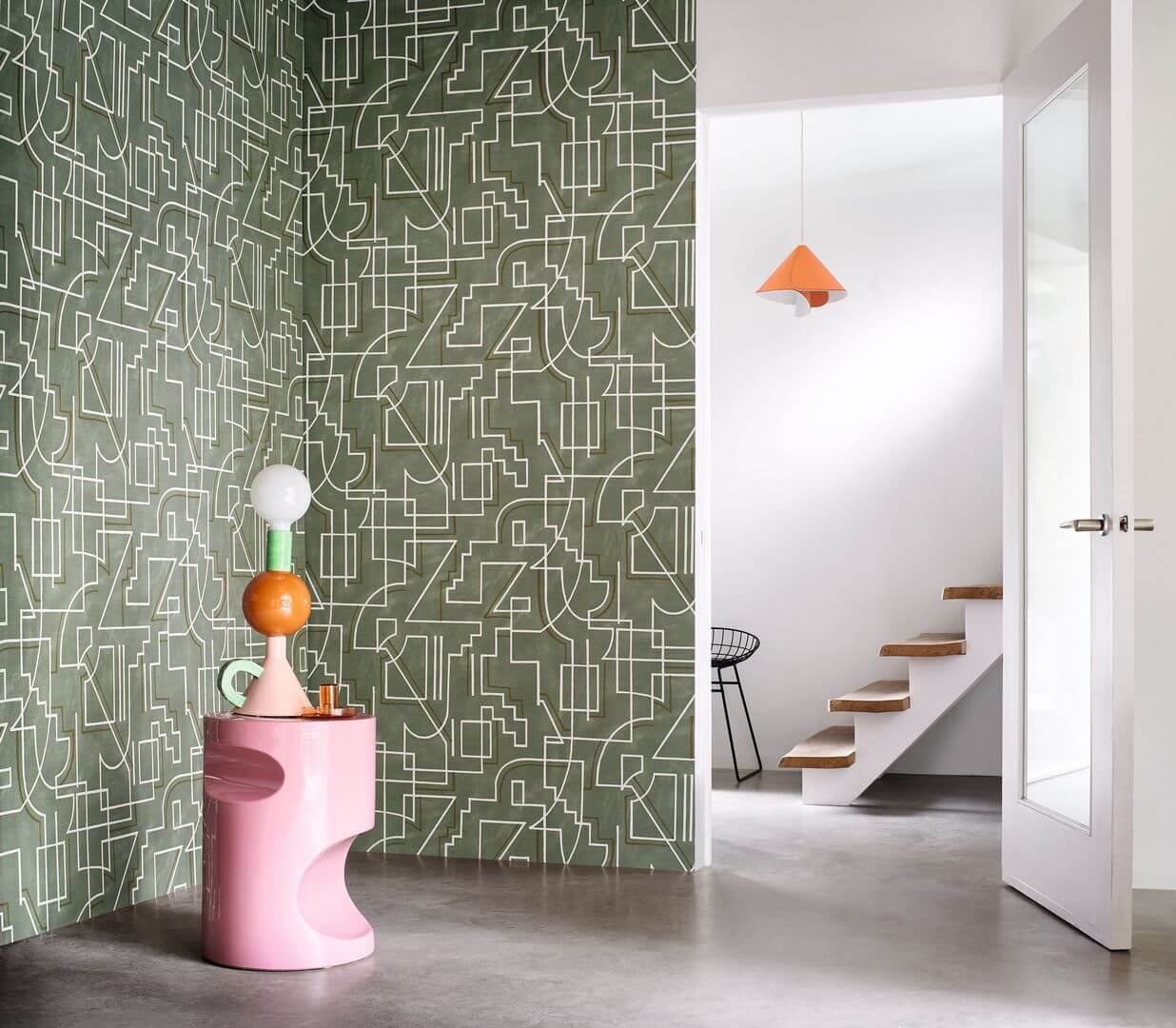 Geometric Patterned Structural Wallpaper ALEXANDER - OPALINE Sage