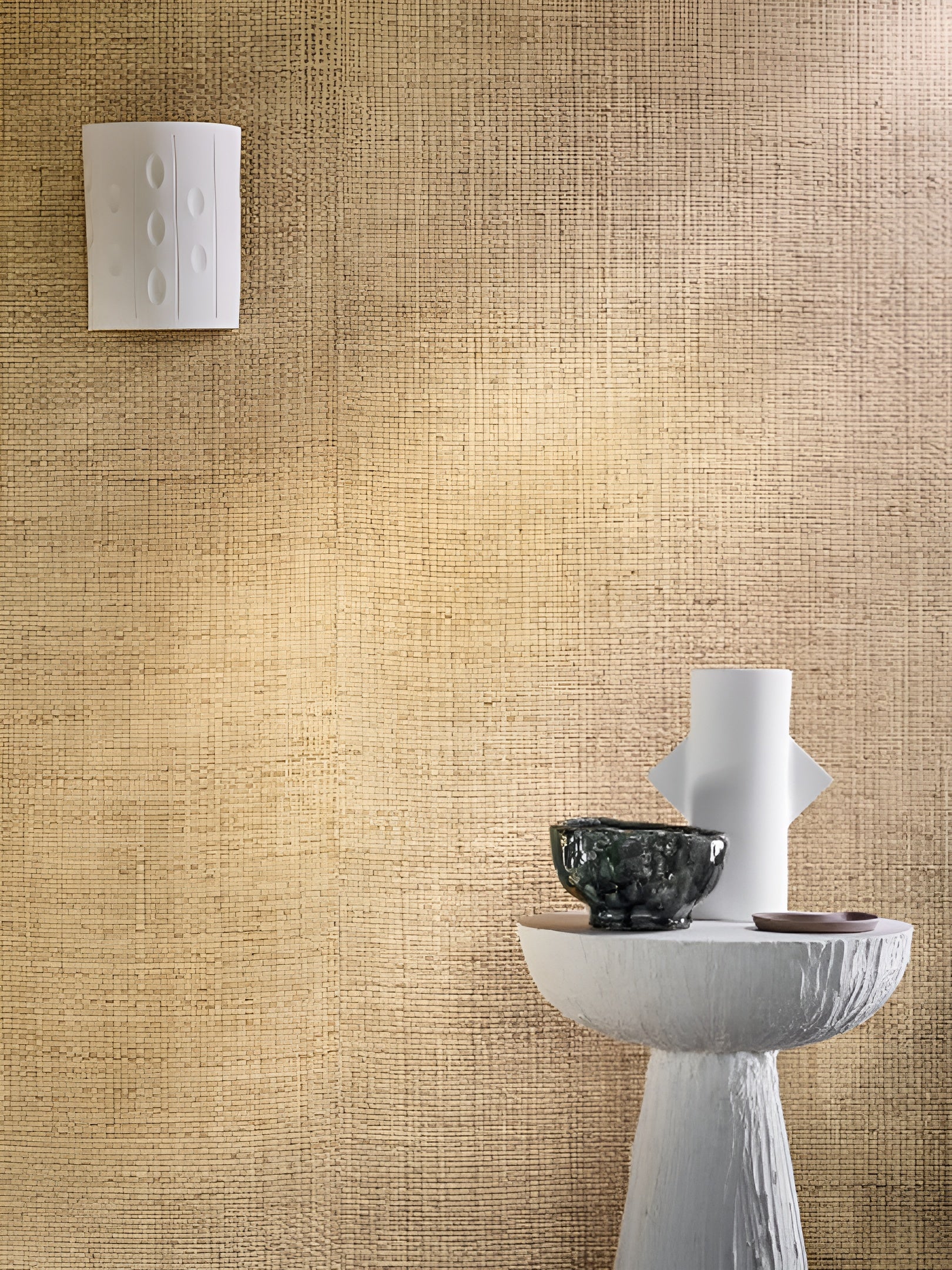 Natural structural wallpaper in woven design KAMORO - WHITE with beige