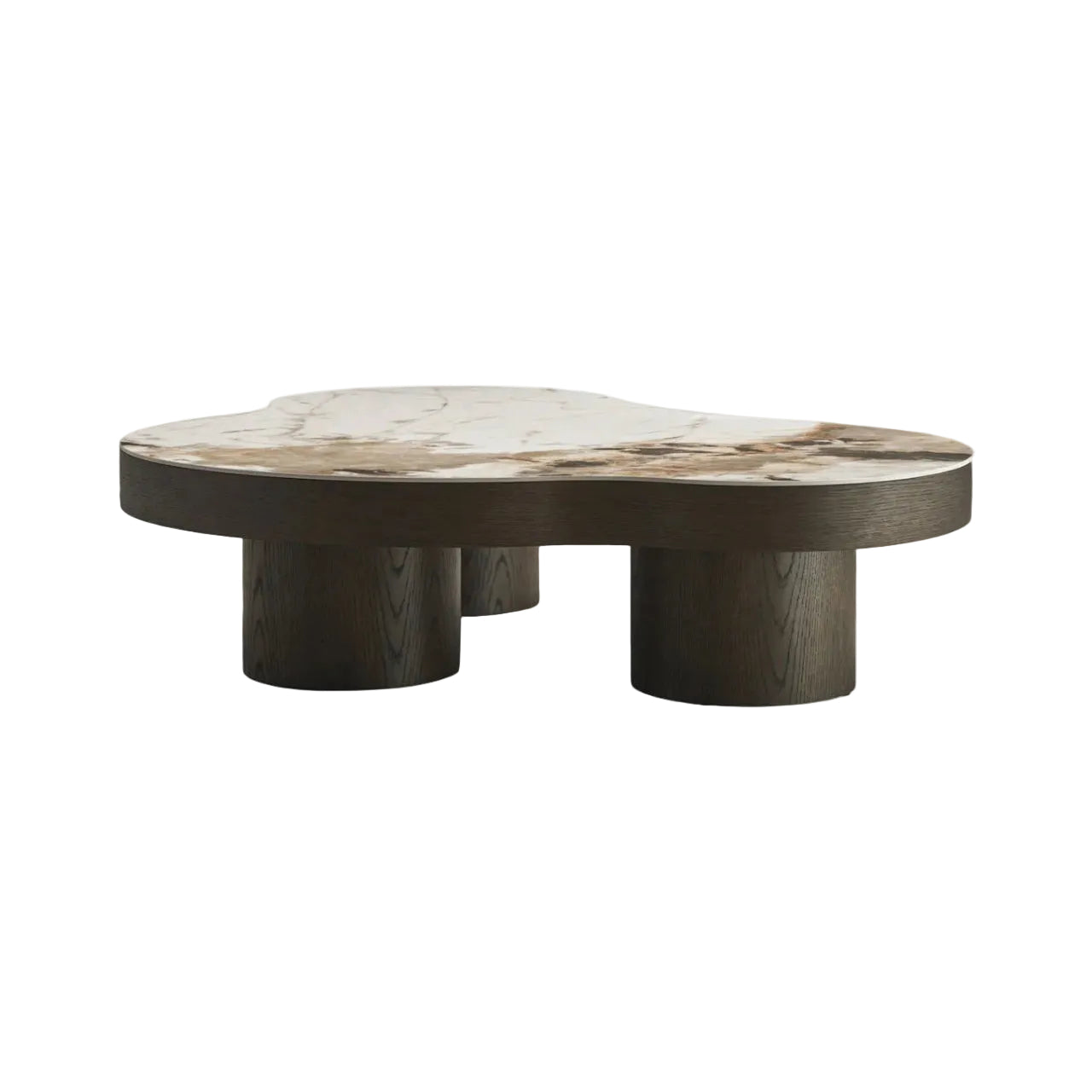 LANGFORD Brown Oak Veneer Coffee Table with Beige Ceramic Top