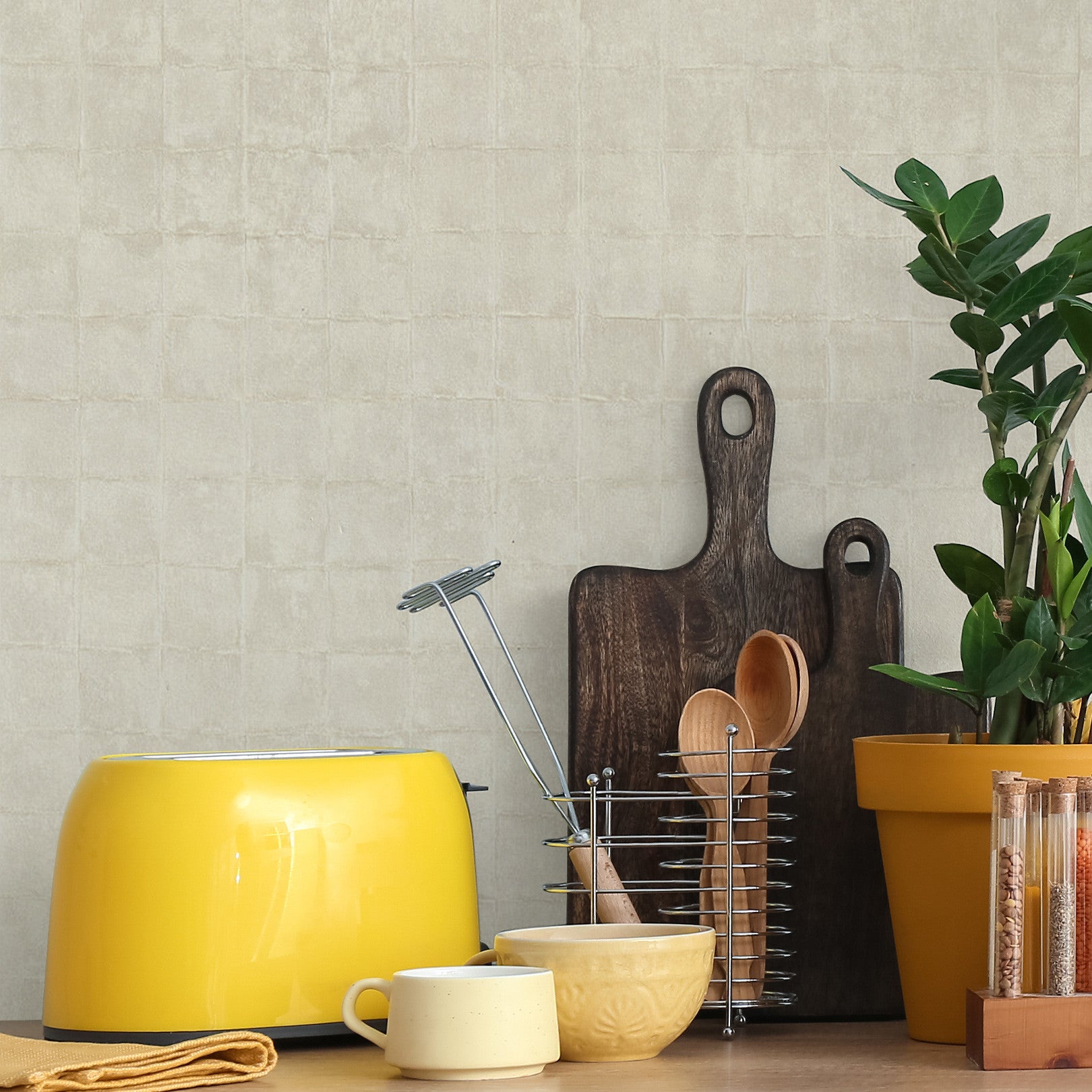 Tapeta se strukturou imitující dlaždice FAENZA - IVOIRE slonová kost