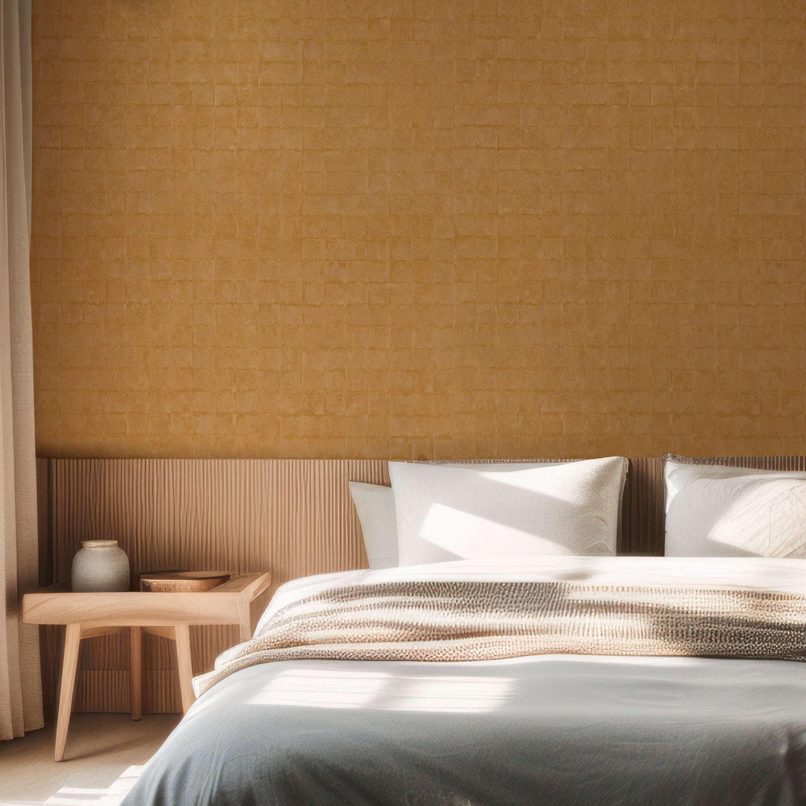 Tapeta se strukturou imitující dlaždice FAENZA - JAUNE D'OR tmavě žlutá