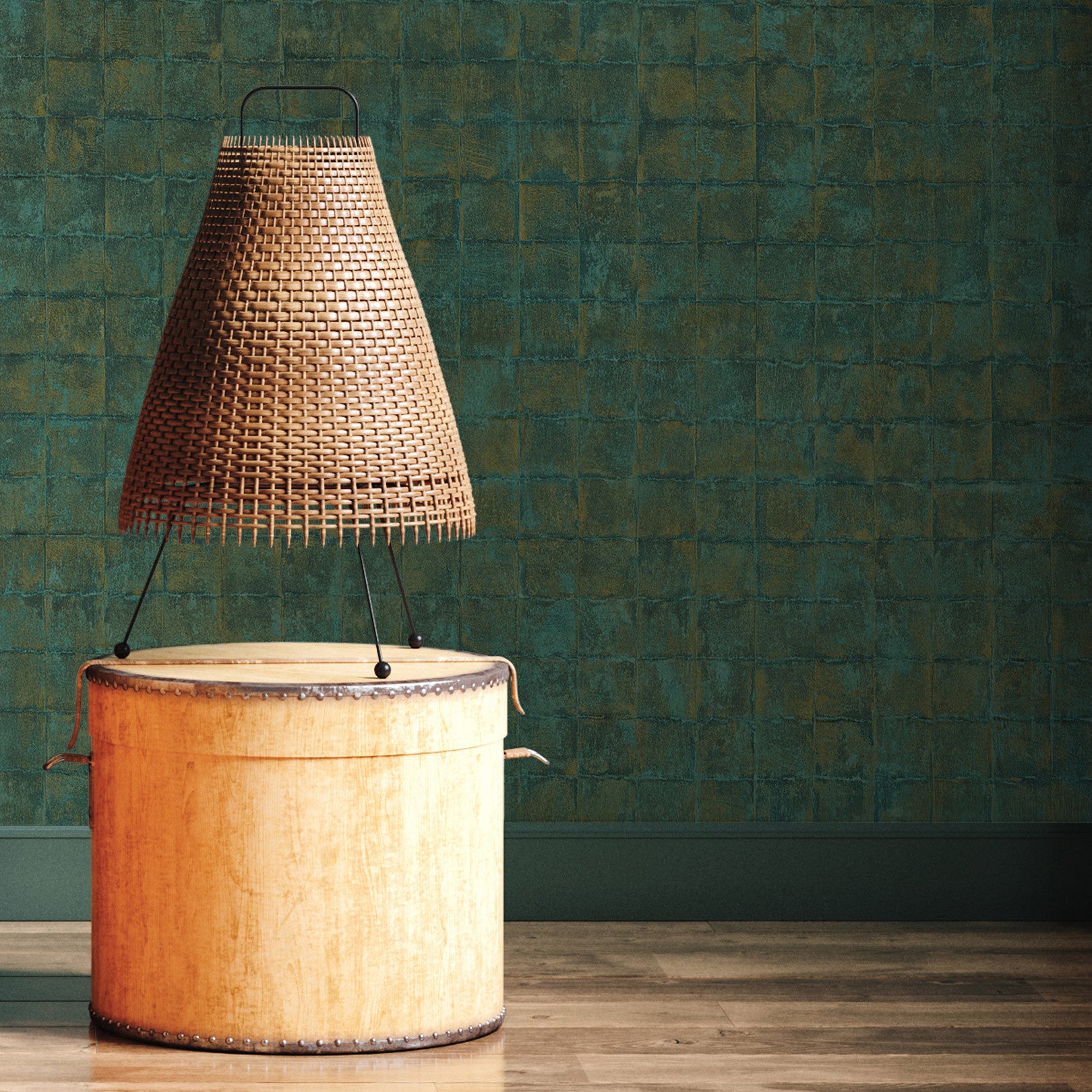 Tapeta se strukturou imitující dlaždice FAENZA - EMERAUDE smaragdová