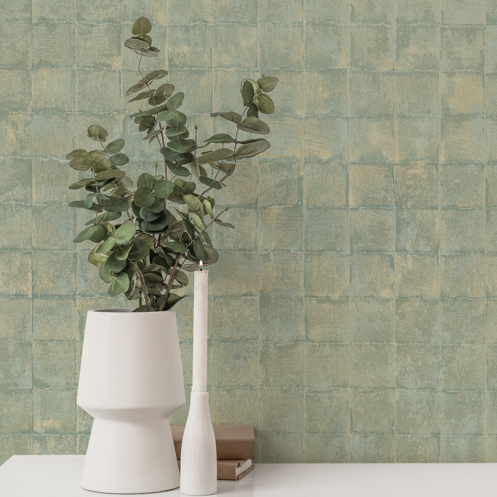 Tapeta se strukturou imitující dlaždice FAENZA - CELADON seledynový