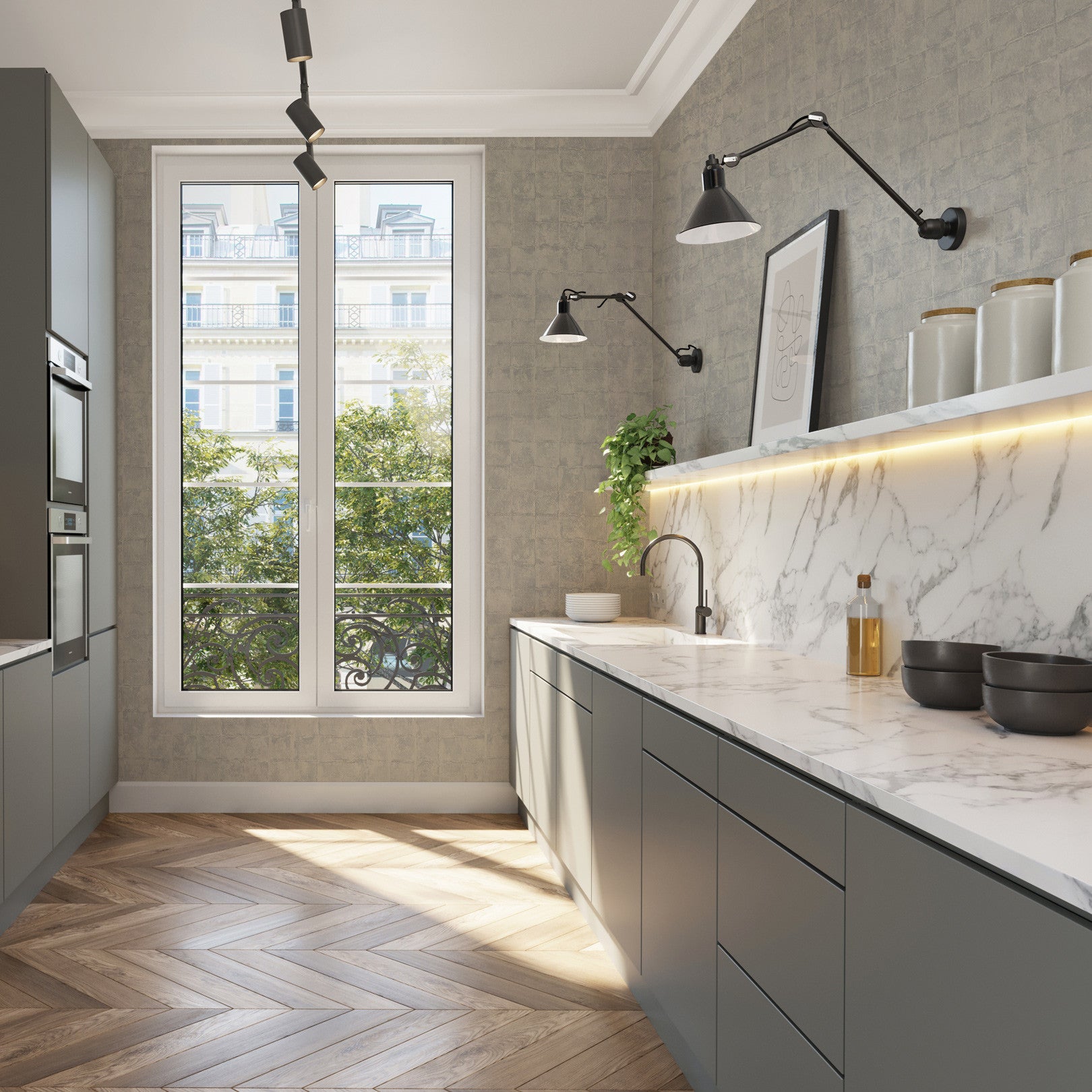 Tapeta se strukturou imitující dlaždice FAENZA - GALET šedo-bežová