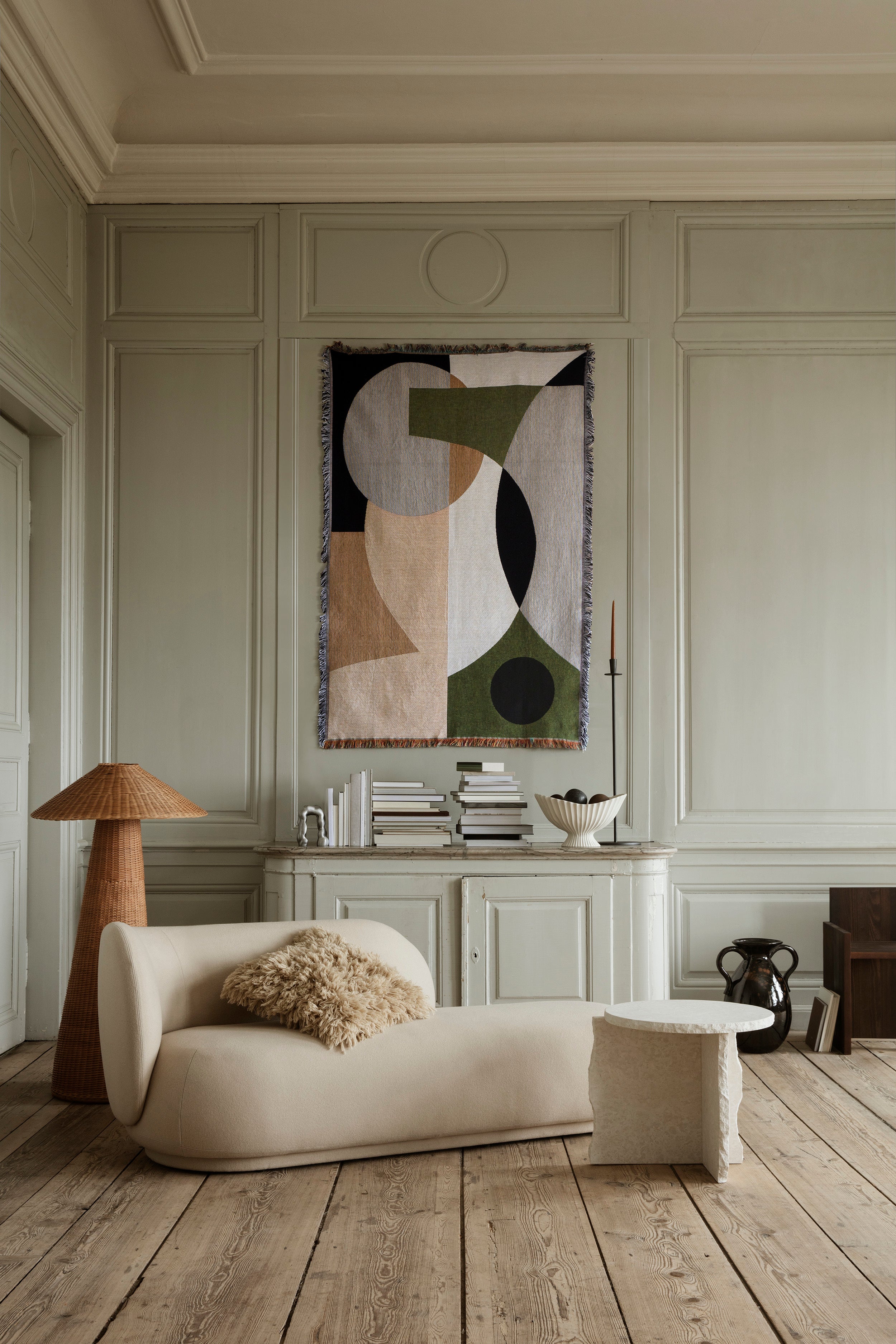 Entire Tapestry Bedspread in Beige with Olive