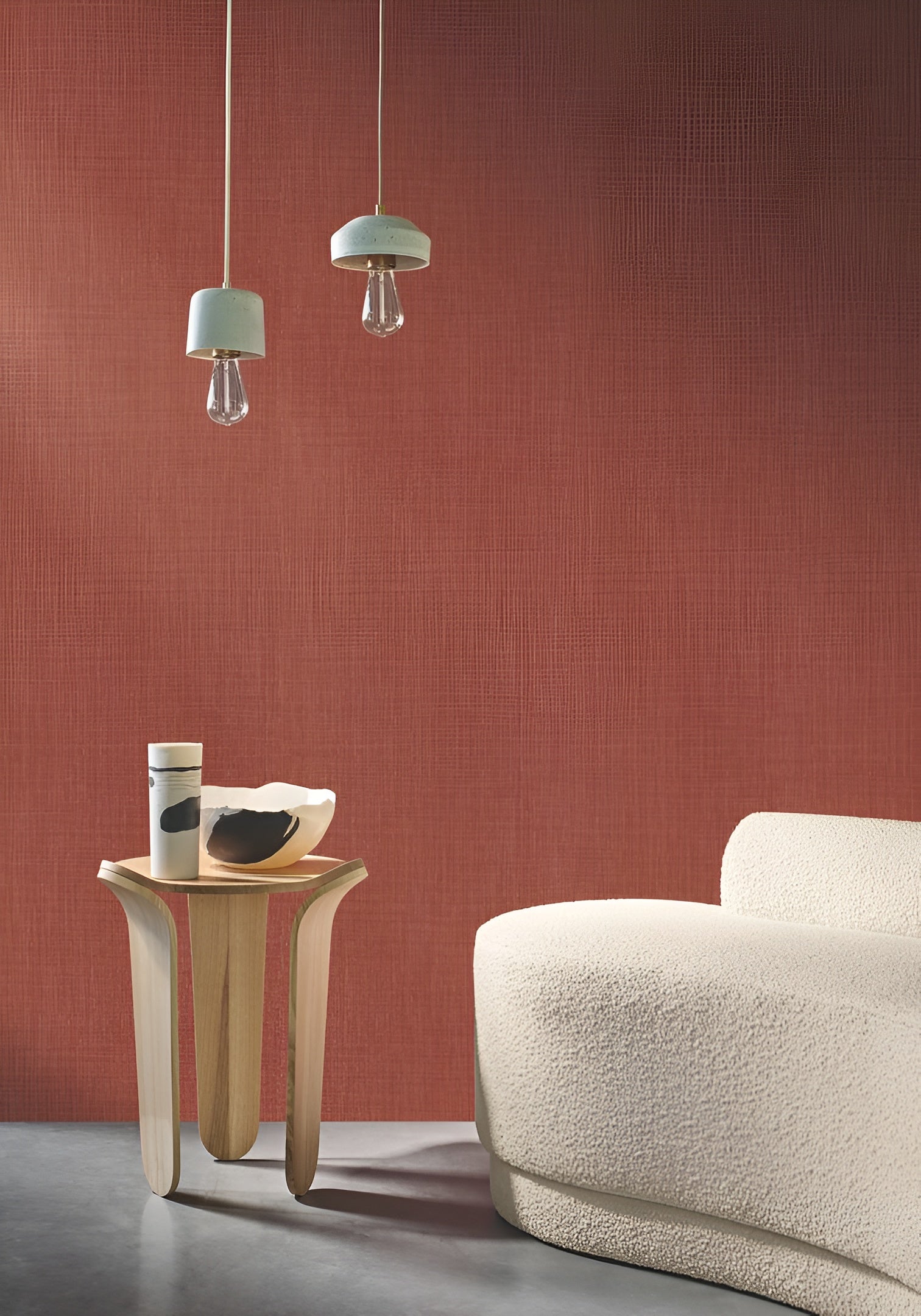 Structural wallpaper resembling linen canvas SHINOK - CEDRE ROUGE dark burgundy