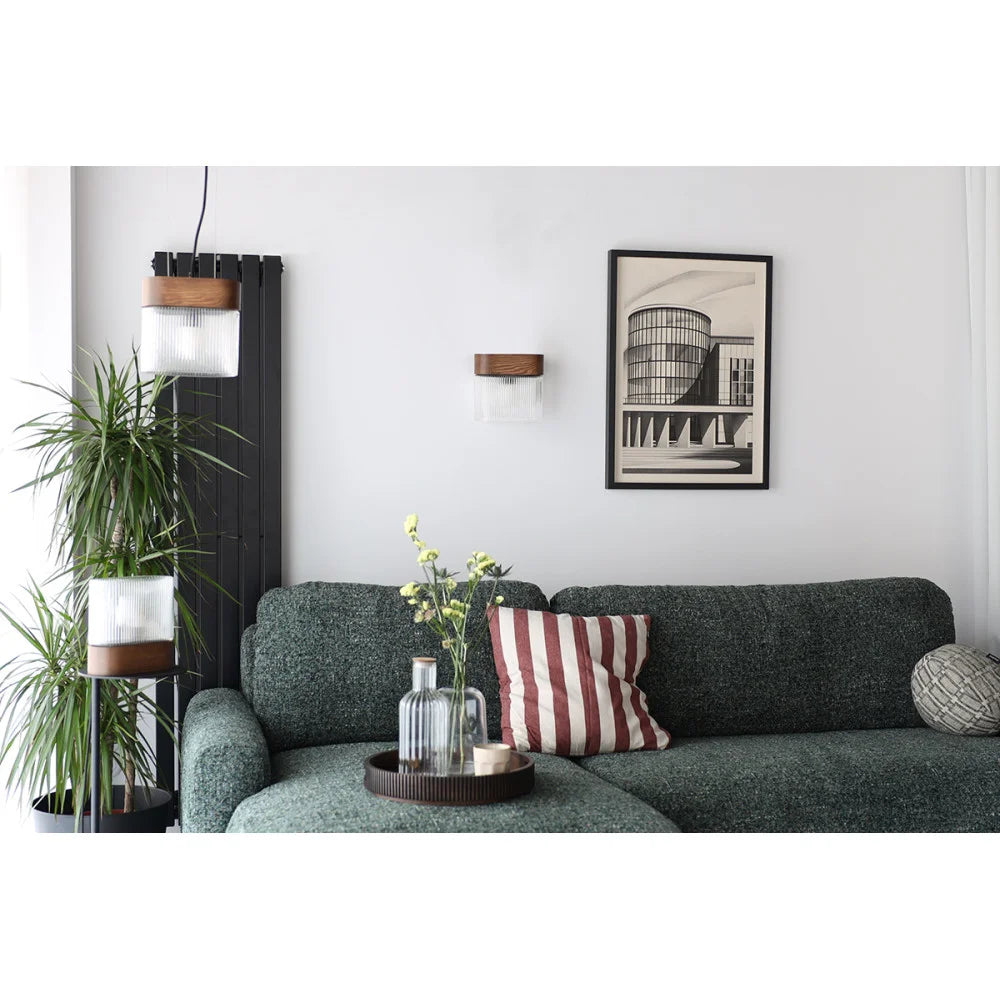 Nástěnné svítidlo FLUMINA sklo rýhované a jasanové dřevo