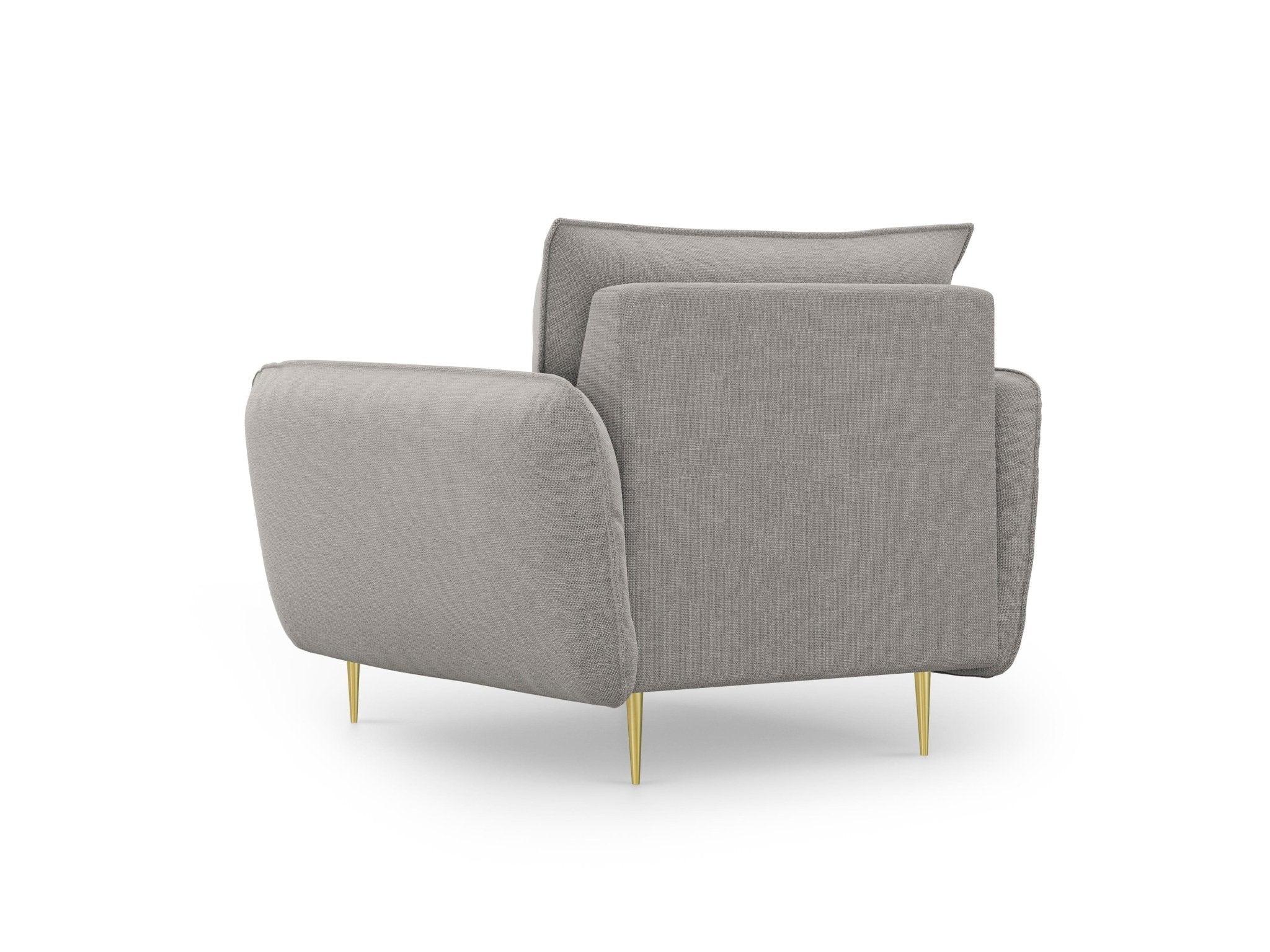 Fotel VIENNA jasnoszary ze złotą podstawą Cosmopolitan Design    Eye on Design