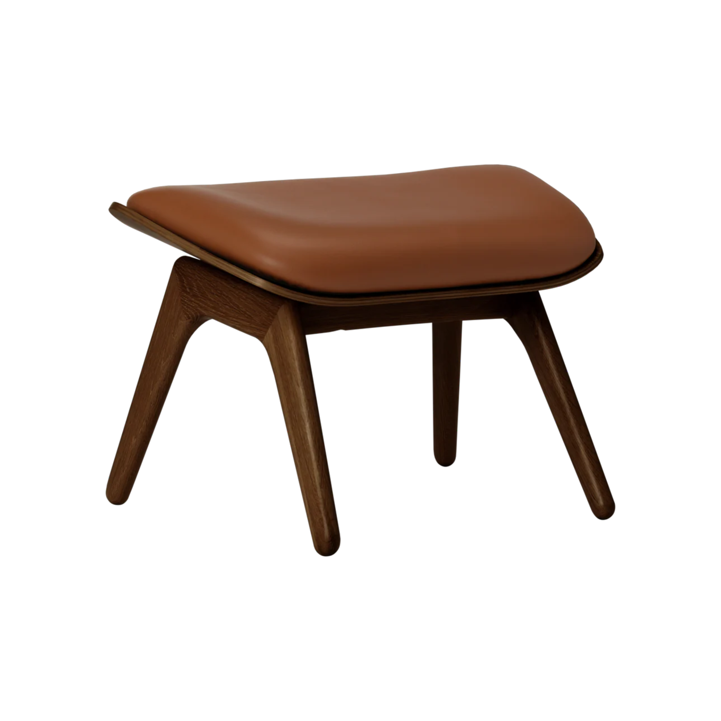 Podnožník READER z koniakové kůže s tmavě dubovým podstavcem