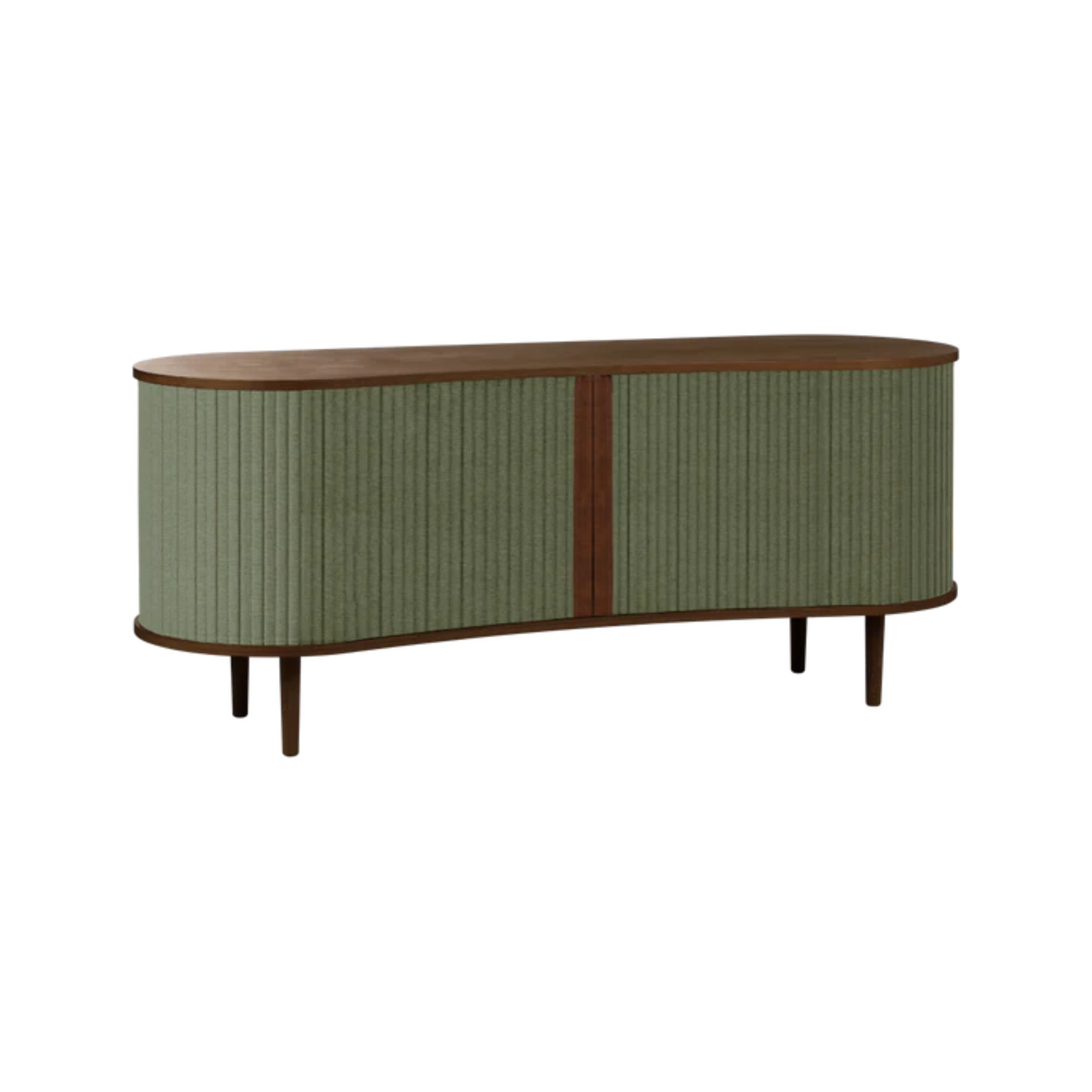 AUDACIOUS green RTV cabinet with a dark oak base