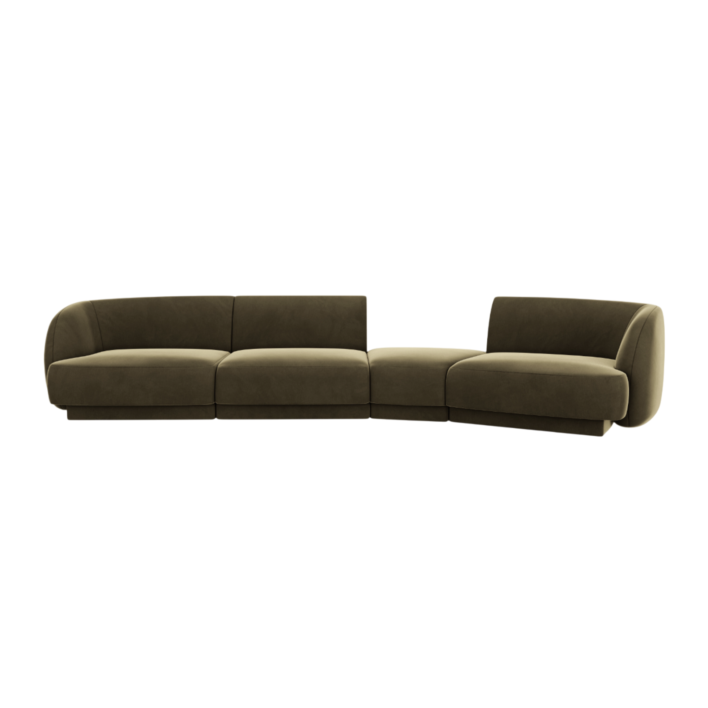 Right-facing modular velvet sofa for 6 people MILEY green
