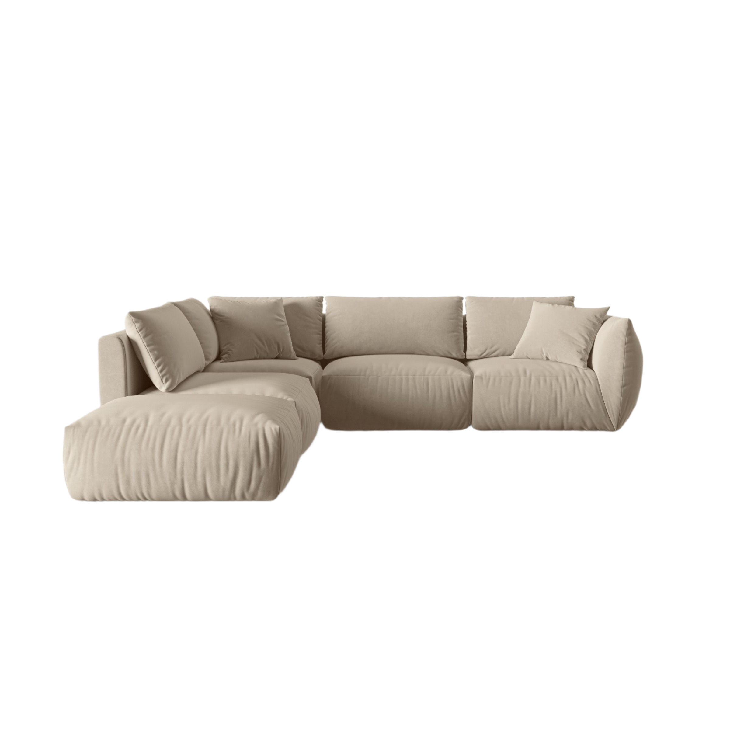 Left-facing 4-seater velvet modular corner sofa CHRIS ecru