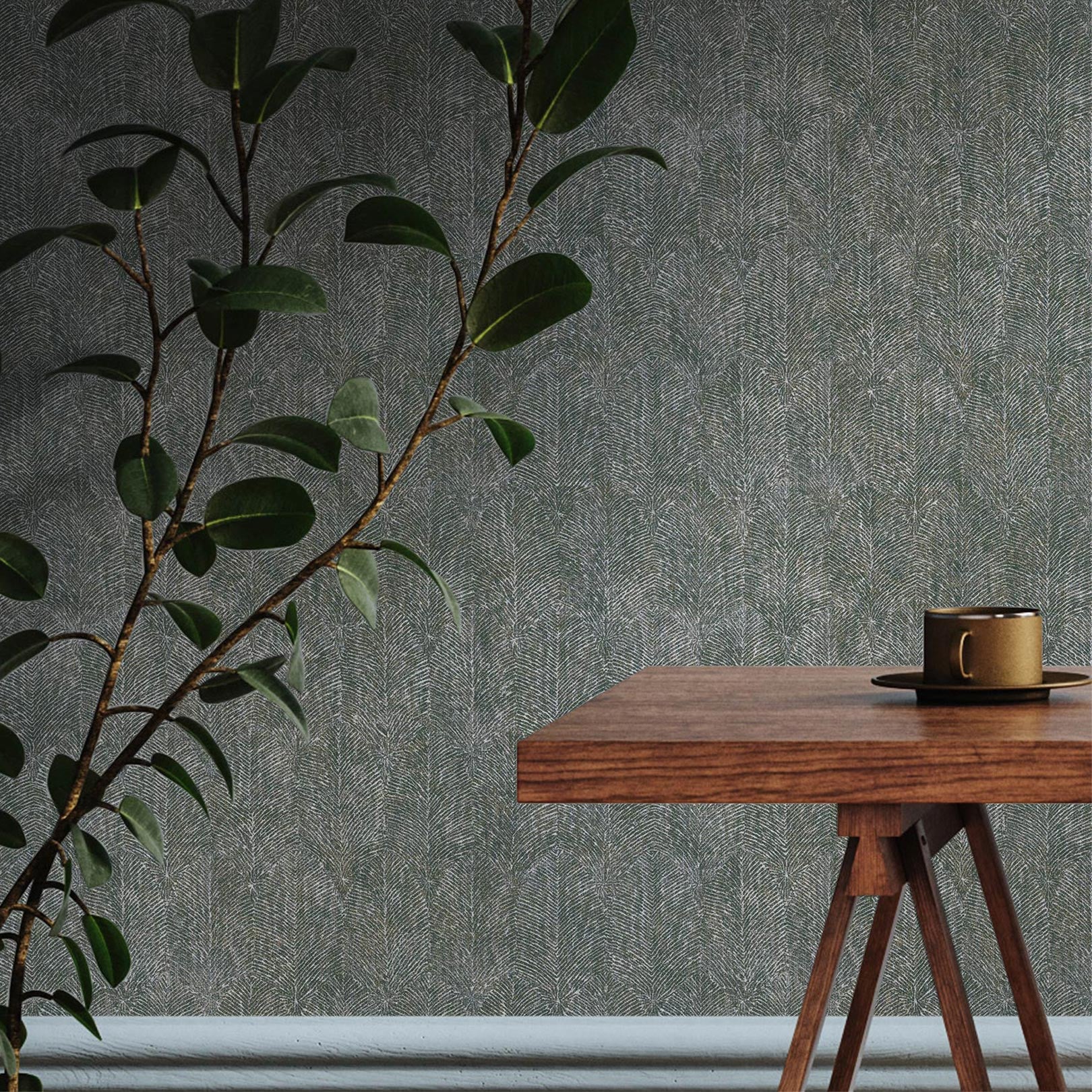 Strukturovaná tapeta s rostlinným motivem listů ISABELLINE - VERT IMPERIAL zelená