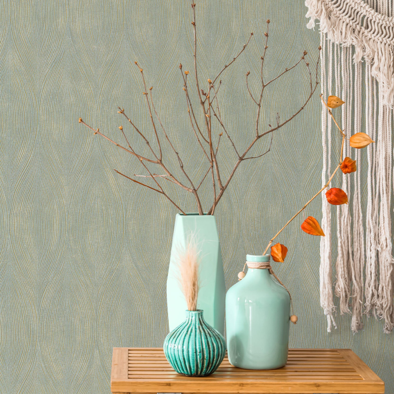 Tapeta strukturovaná metalická s abstraktním vzorem KERAMOS - OPALINE/DORÉ ztlumená zelená