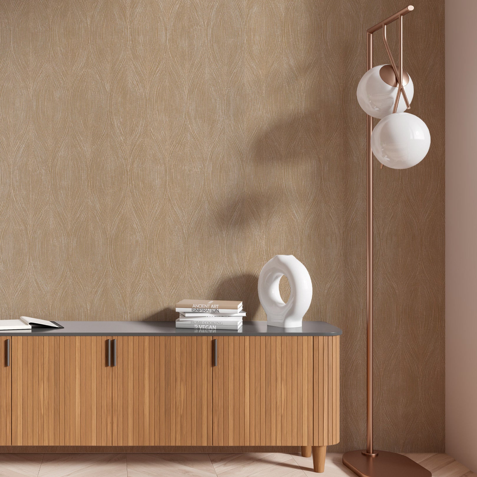 Strukturovaná metalická tapeta s abstraktním vzorem KERAMOS - MARRON GLACÉ hnědá