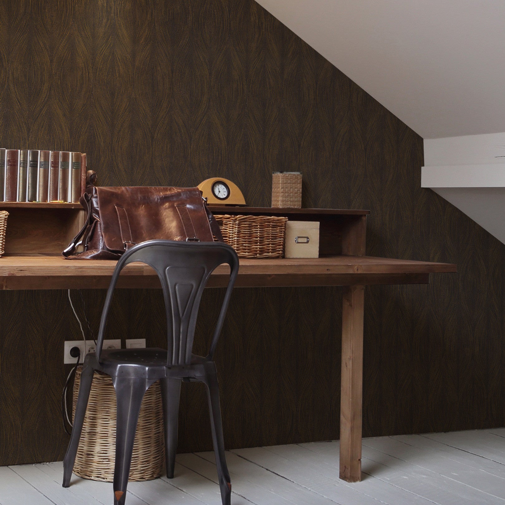 Tapeta strukturovaná metalická s abstraktním vzorem KERAMOS - ÉBÈNE/DORÉ tmavě hnědá