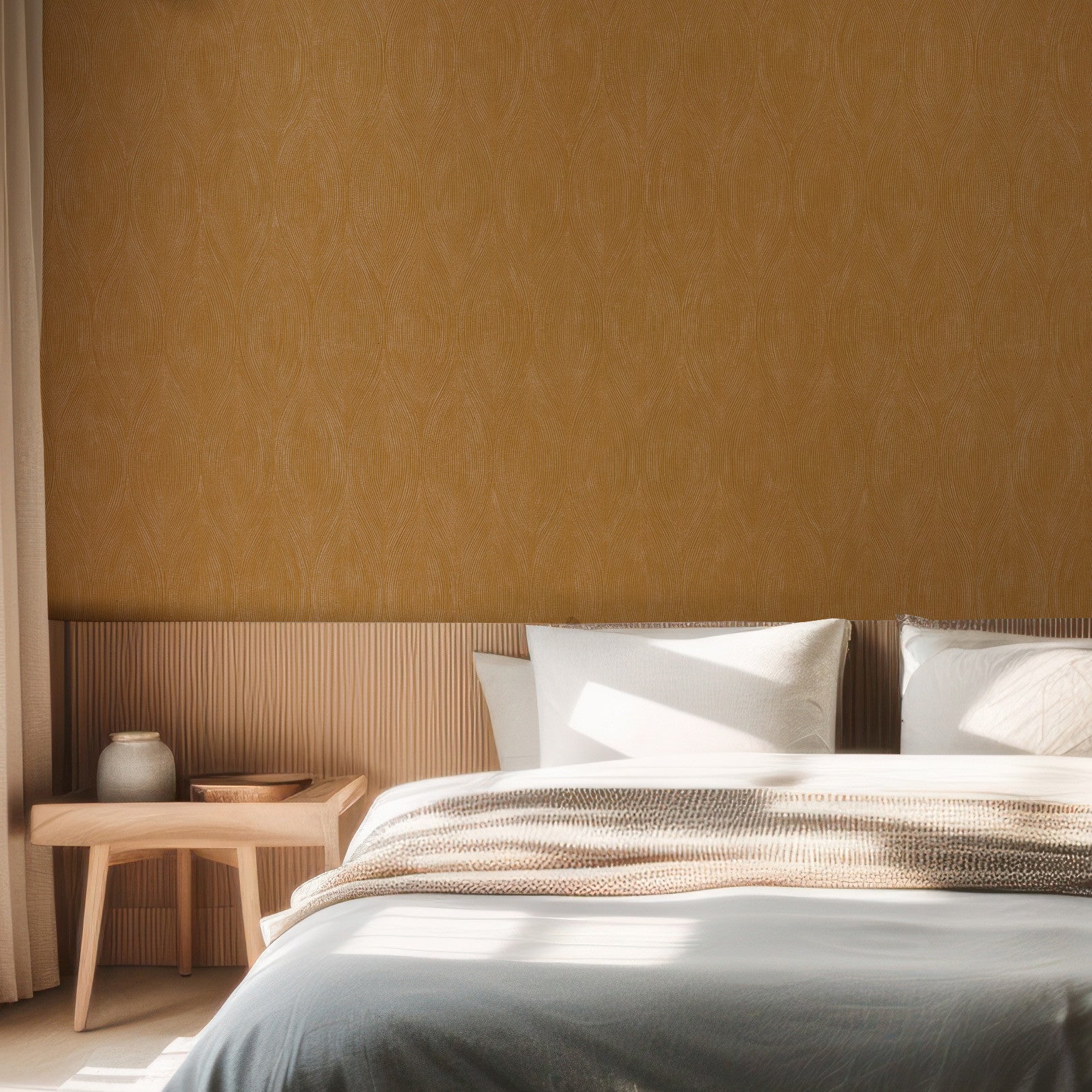 Tapeta strukturovaná metalická s abstraktním vzorem KERAMOS - JAUNE D'OR tmavě žlutá