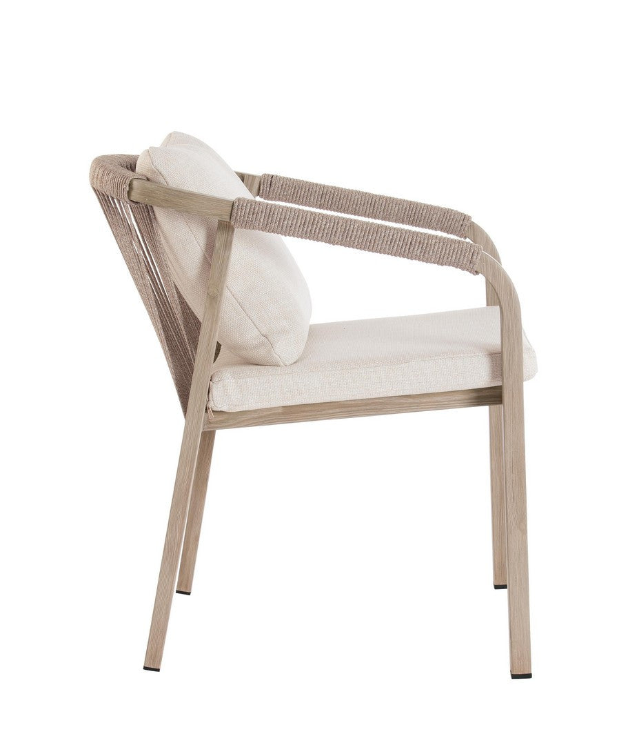 Krzesło zewnętrzne KALIMERA beżowoszary z drewnianą podstawą