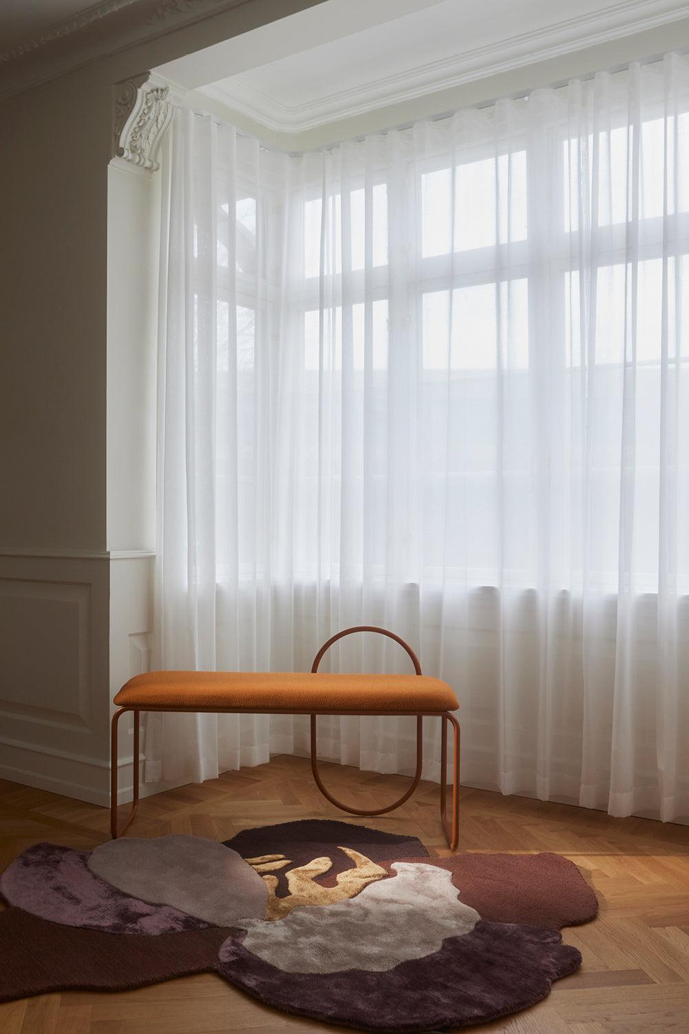 Ławka z tkaniną boucle ANGUI pomarańczowy AYTM    Eye on Design
