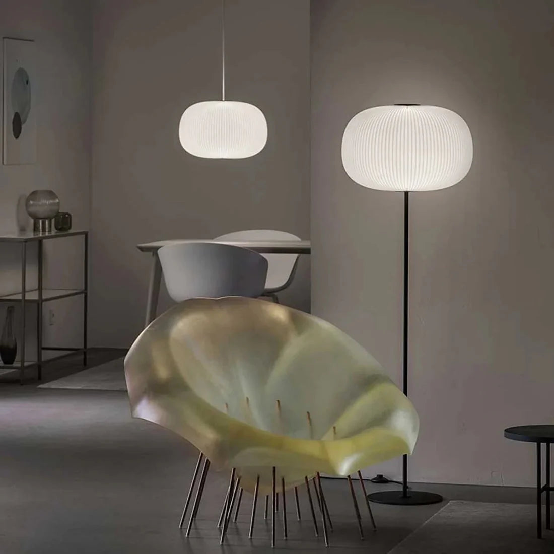 Floor lamp MODEL 332 LAMELLA white with black base