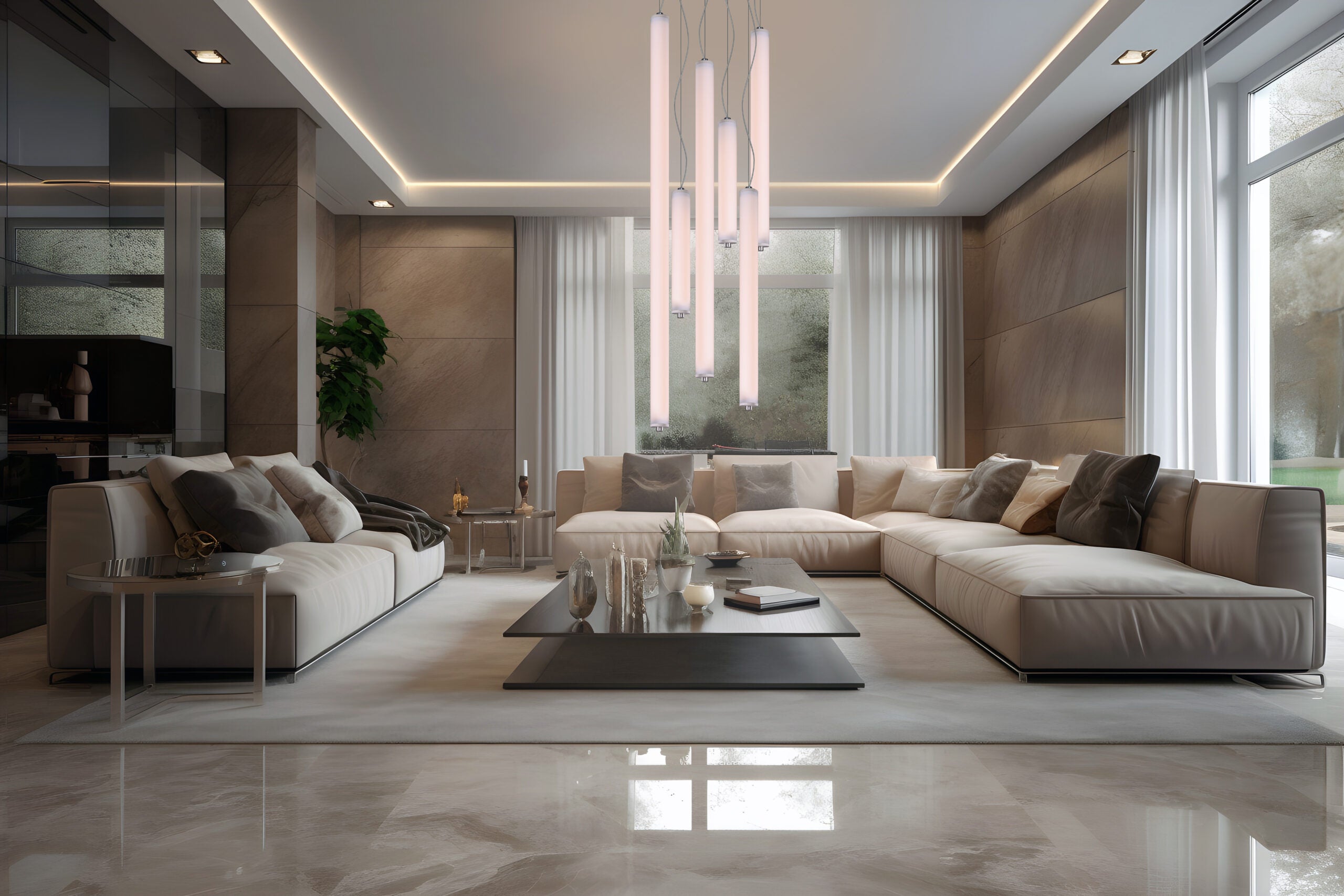 Lampa wisząca pionowa LONGA mleczny klosz z betonowym detalem