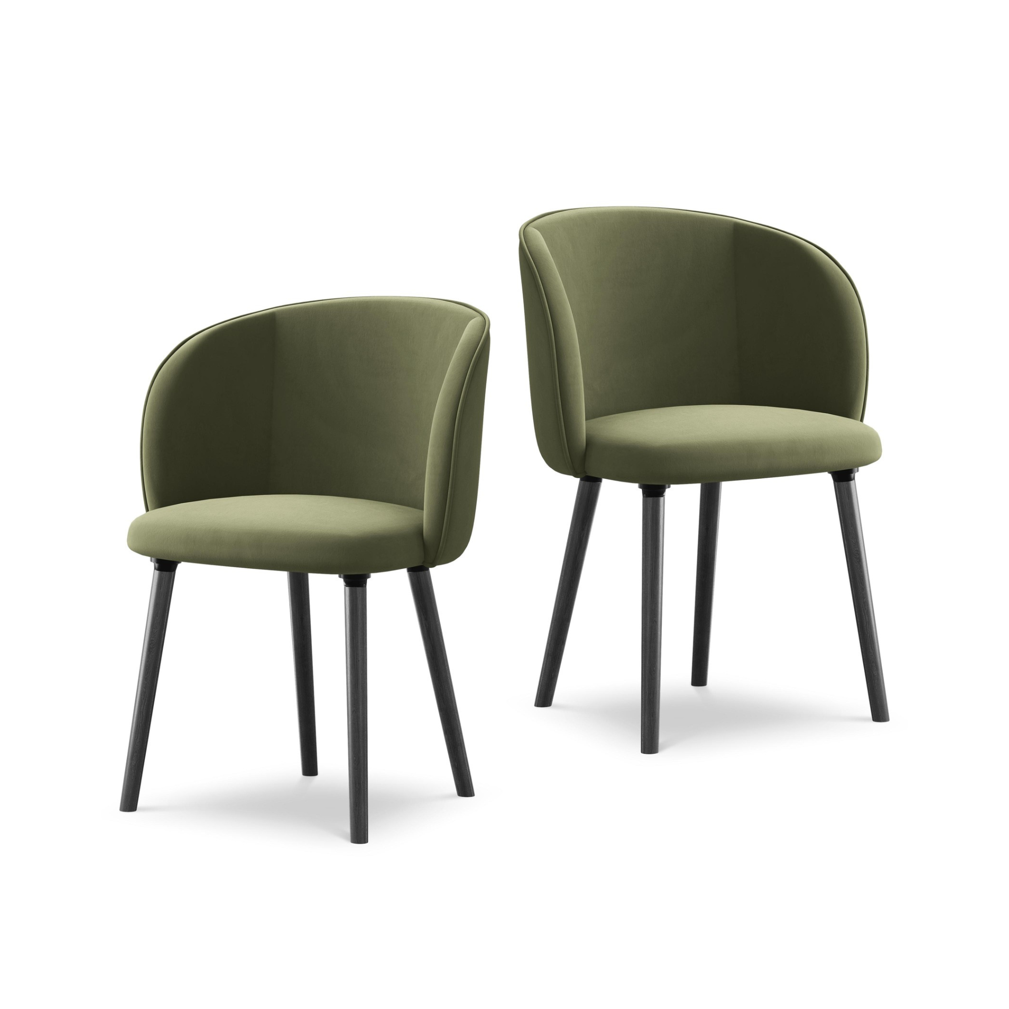 Velvet Chair MAIA in Olive with Black Oak Base