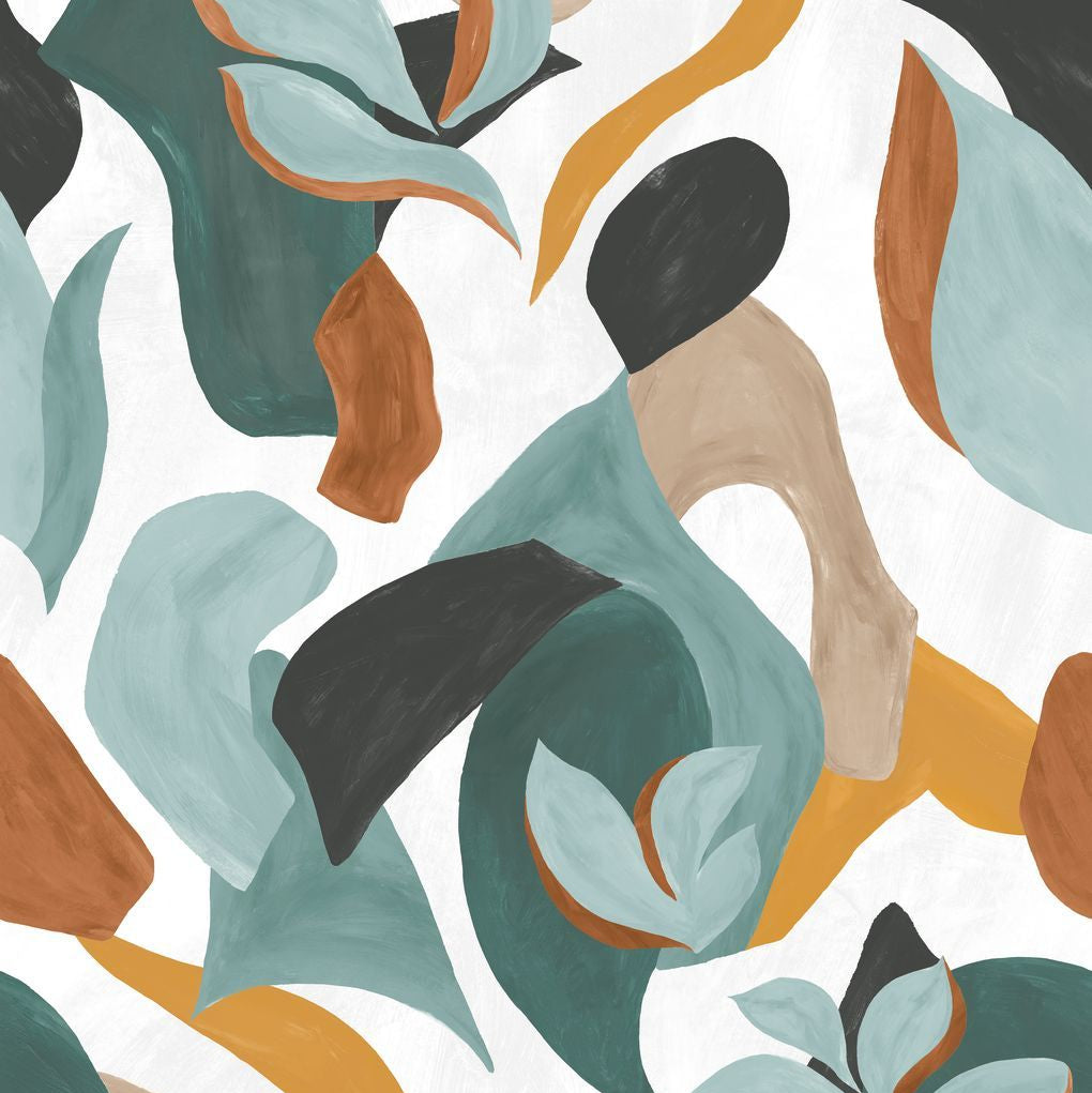 Abstract mural with a plant motif MAMBO - WHITE/CELEDON white with celadon