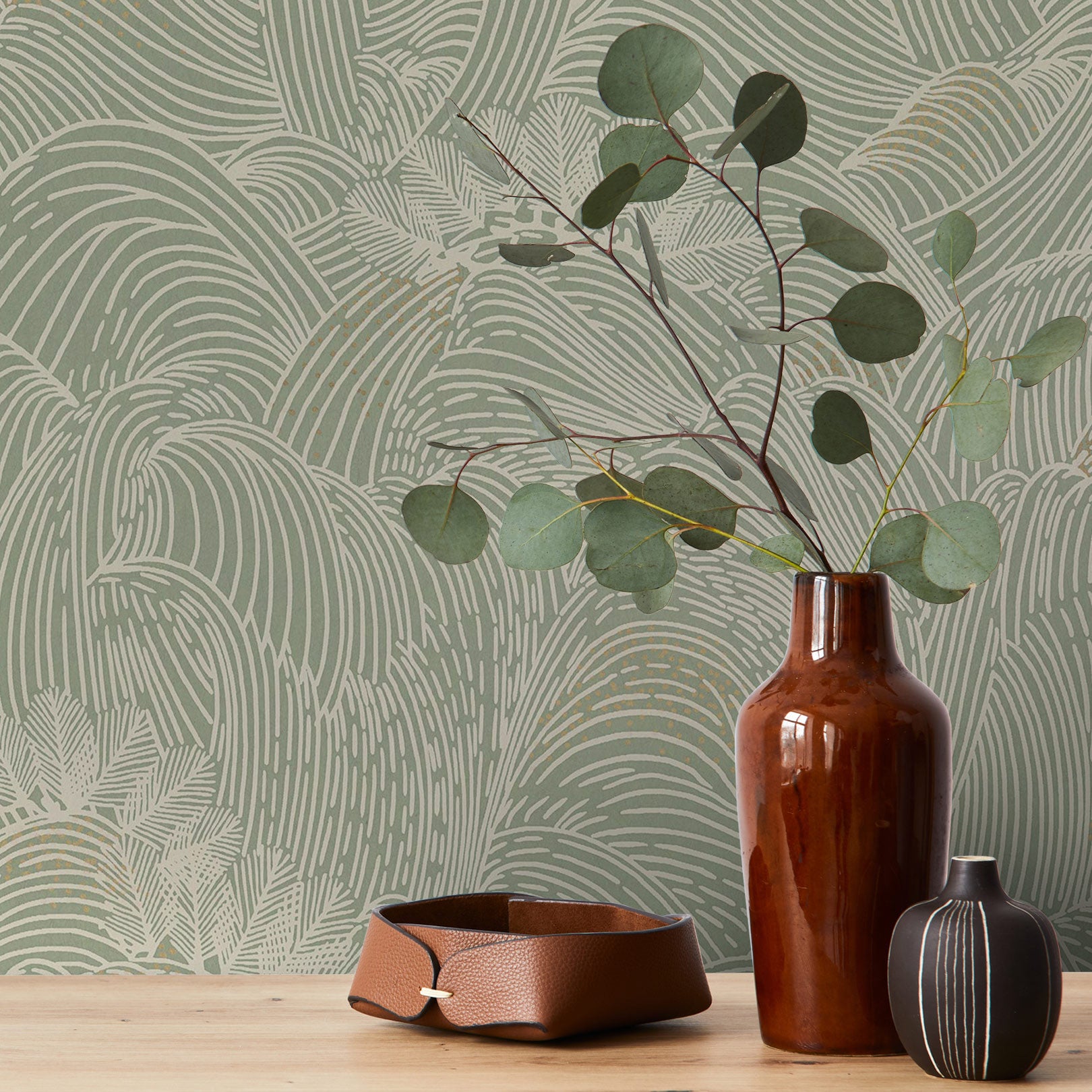 Strukturovaná tapeta s abstraktním vzorem vln MARÉE HAUTE - ZELENÁ