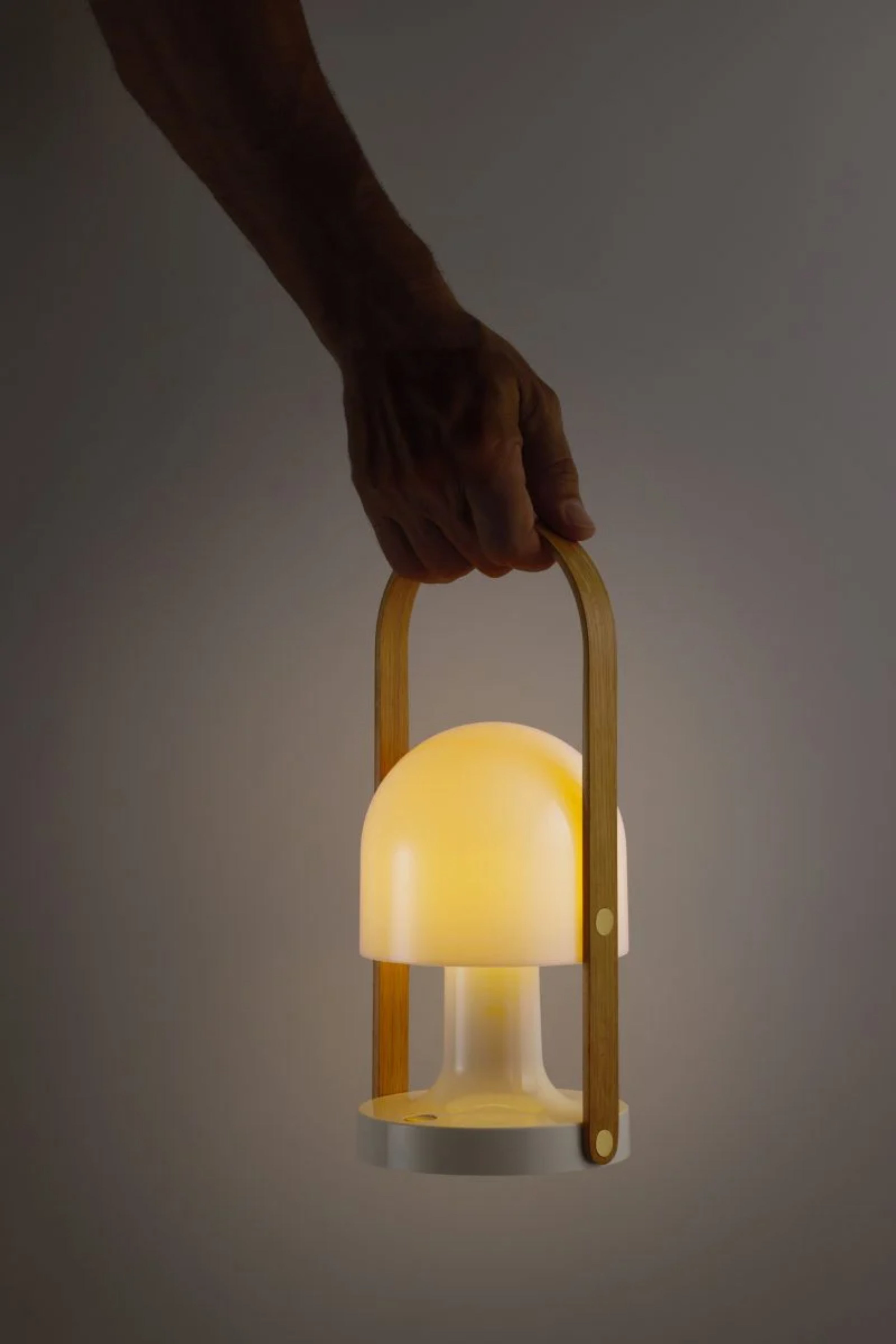 Přenosná lampa FOLLOWME bílá s hnědým detailem