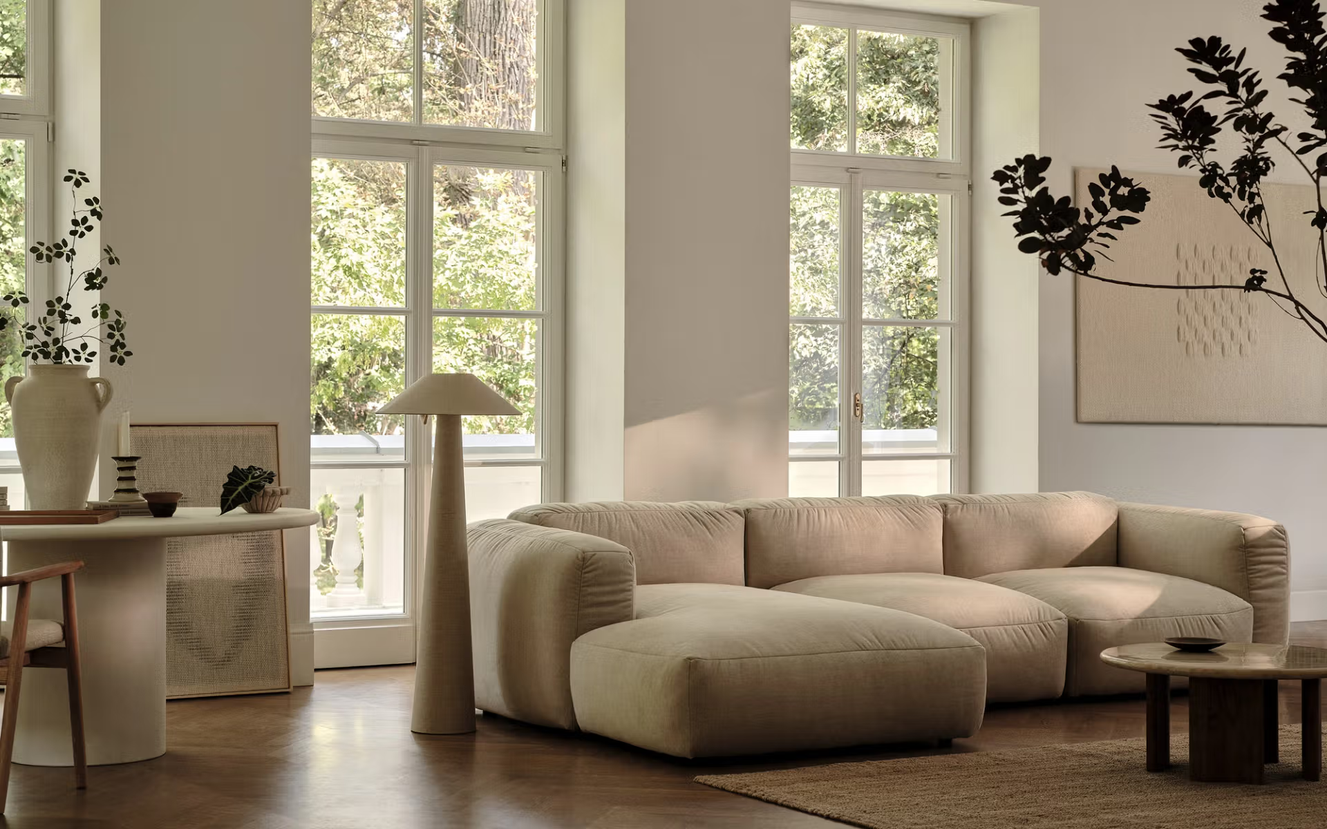 4-seater sofa Martina light gray corduroy