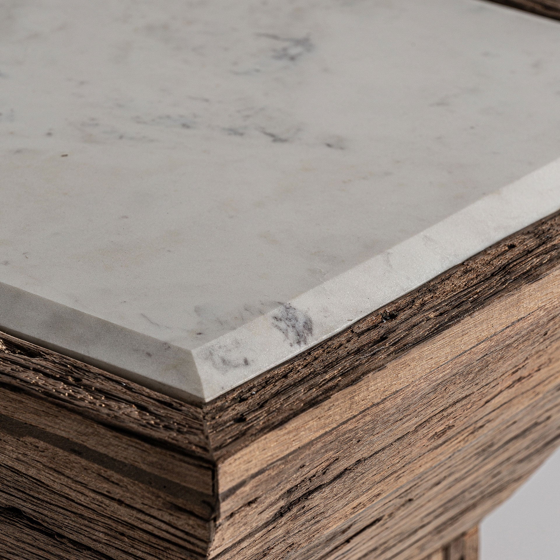 SAMSUN Side Table Recycled Pine Wood with Marble Top