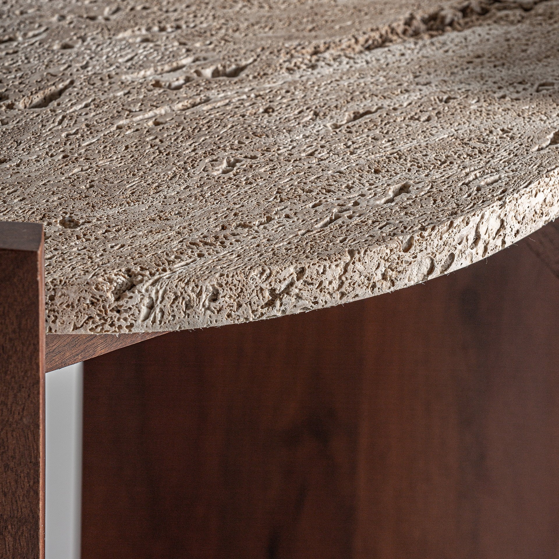 TIVOLI Round Side Table in Mango Wood with Travertine Top