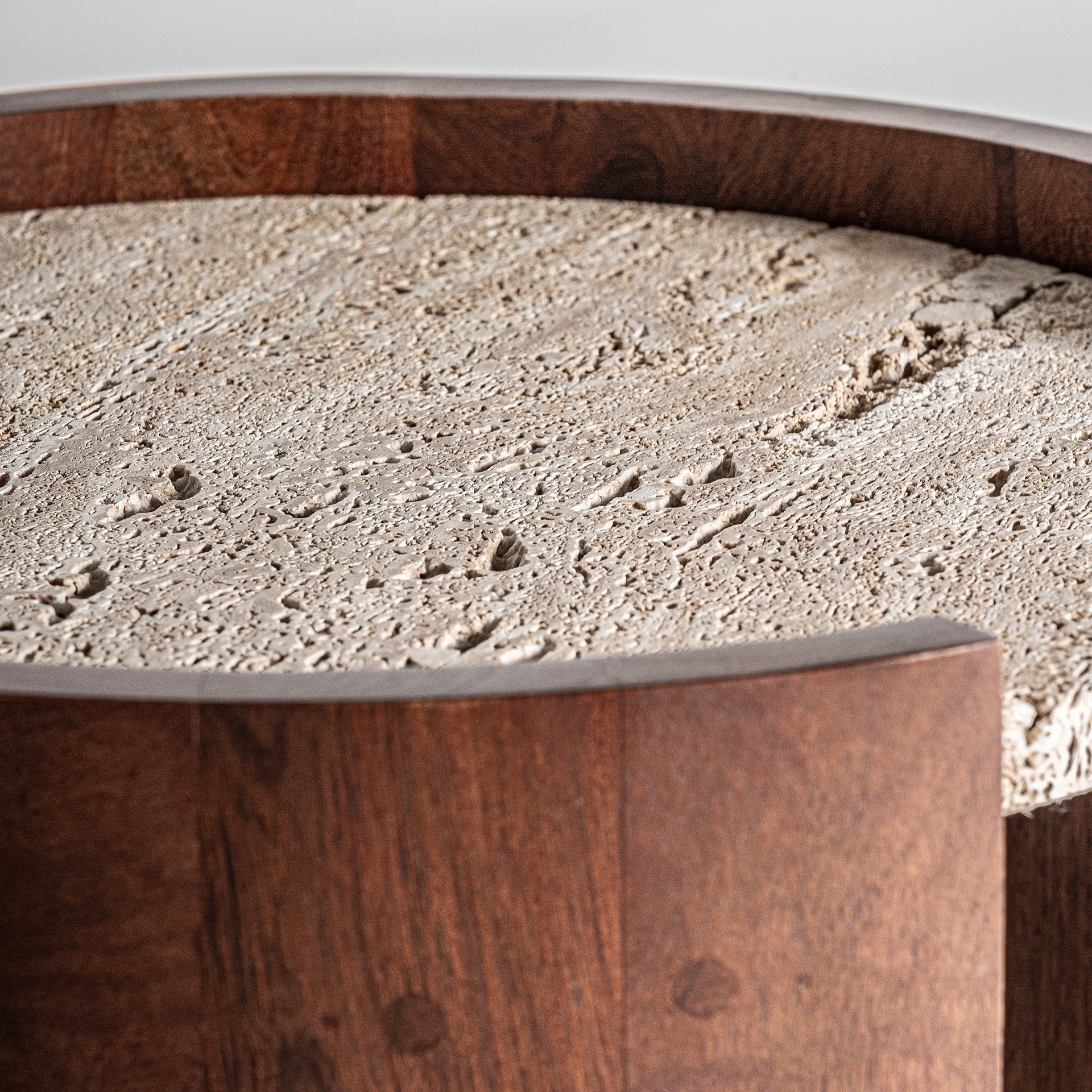 TIVOLI Side Table in Mango Wood with Travertine Top