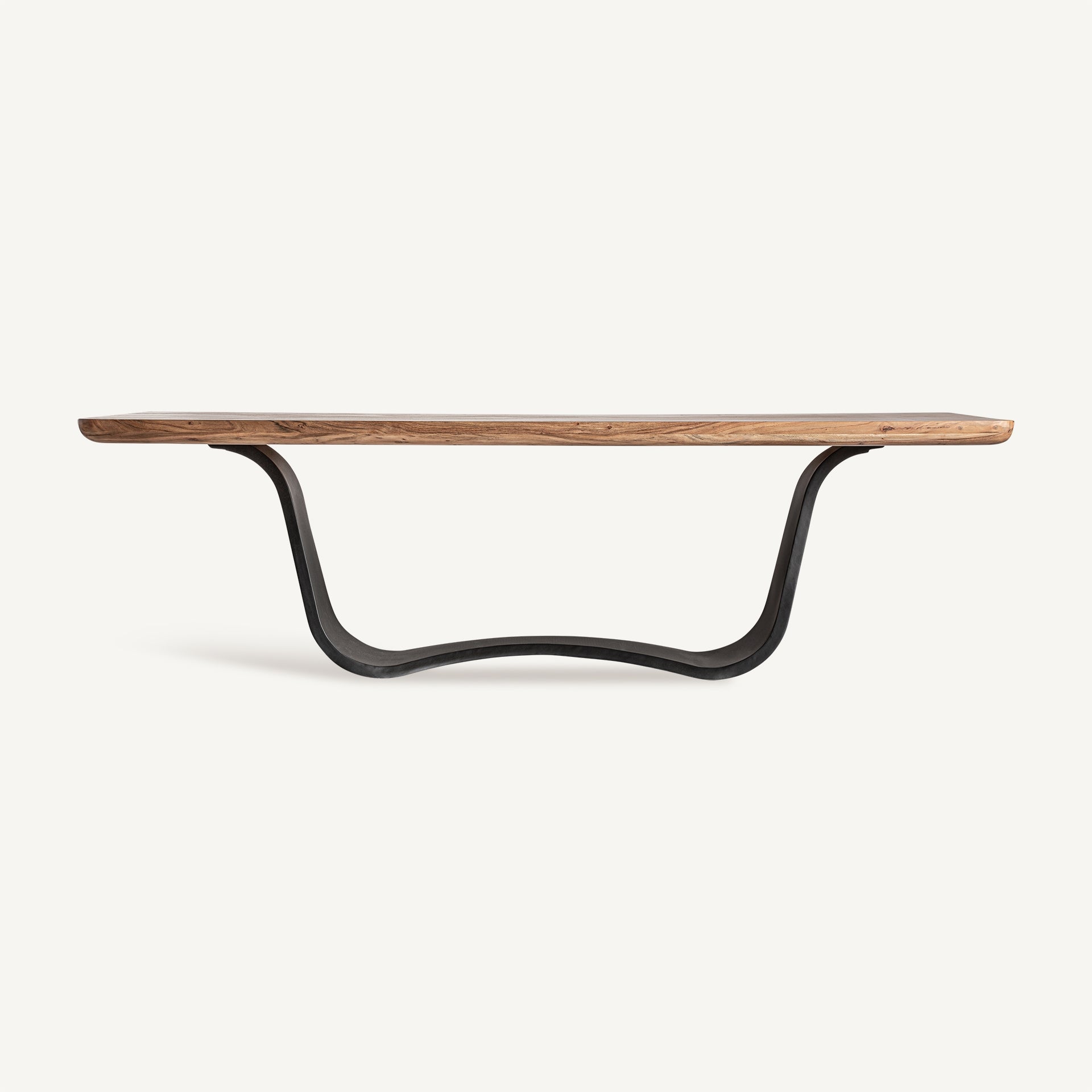 Stůl MULFINGEN akáciové dřevo s černým kovovým podstavcem