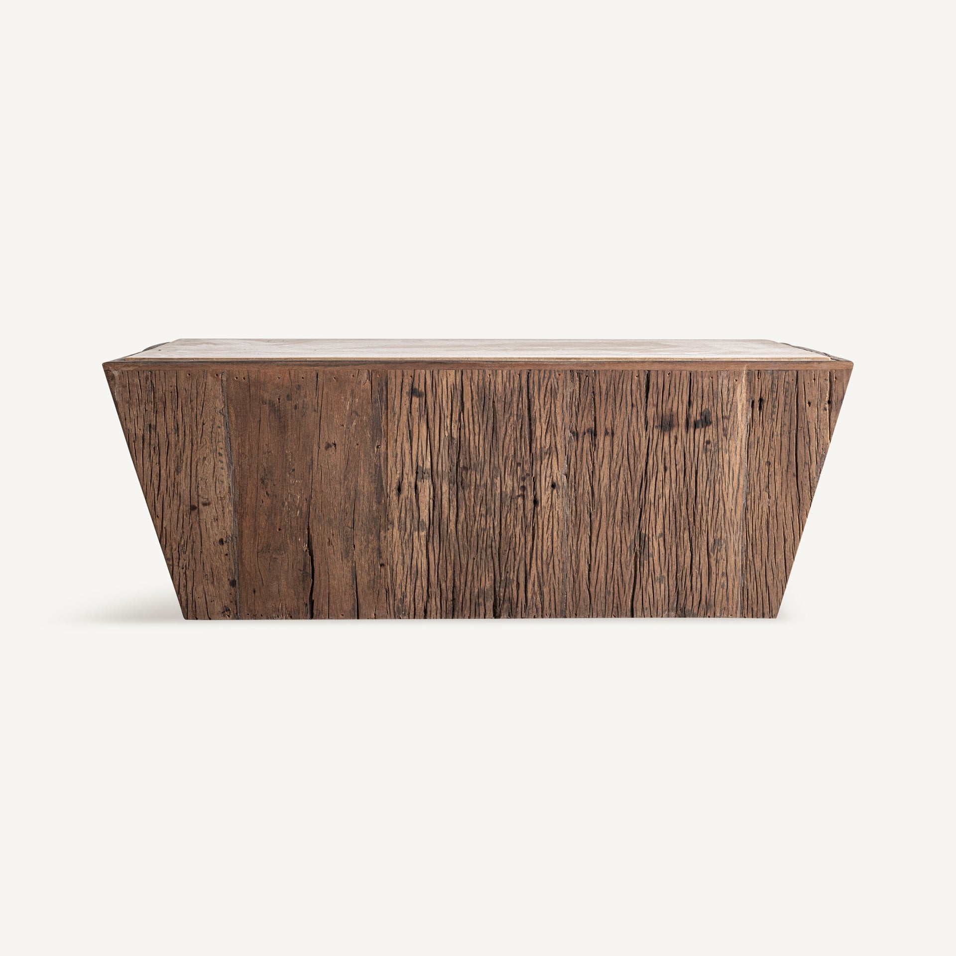 MERKEM Coffee Table made of Recycled Wood with a Travertine Top